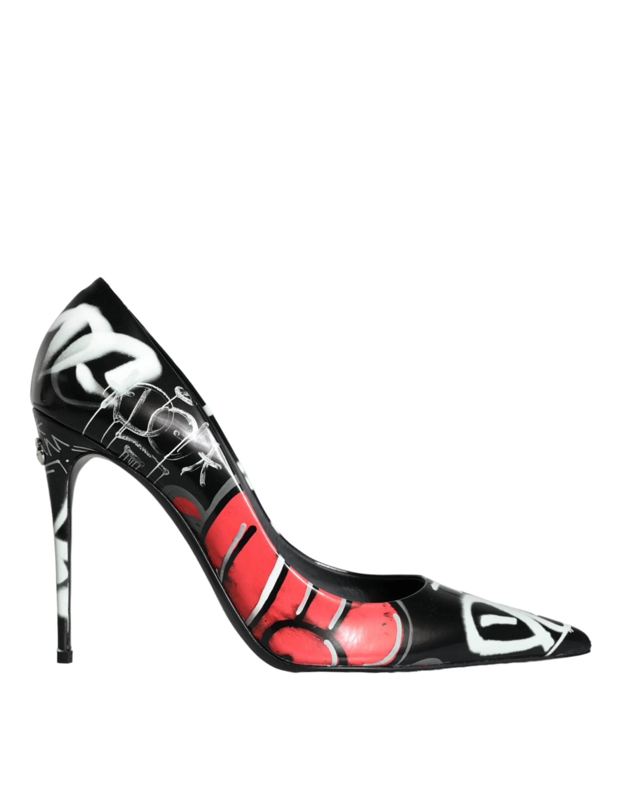 Dolce & Gabbana Women's Black Graffiti Leather High Heels Pumps Shoes