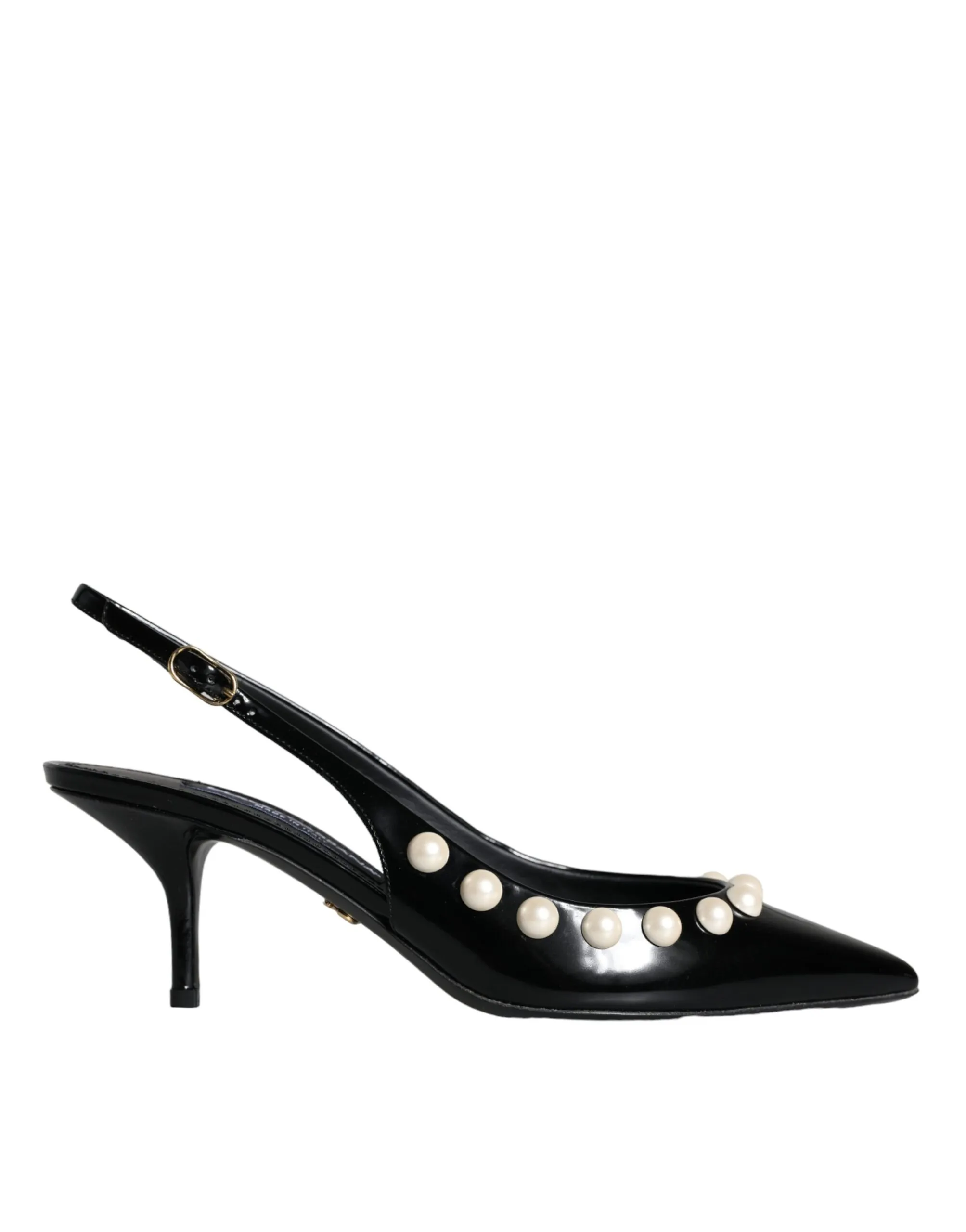 Dolce & Gabbana Women's Black Leather Faux Pearl Heel Slingback Shoes