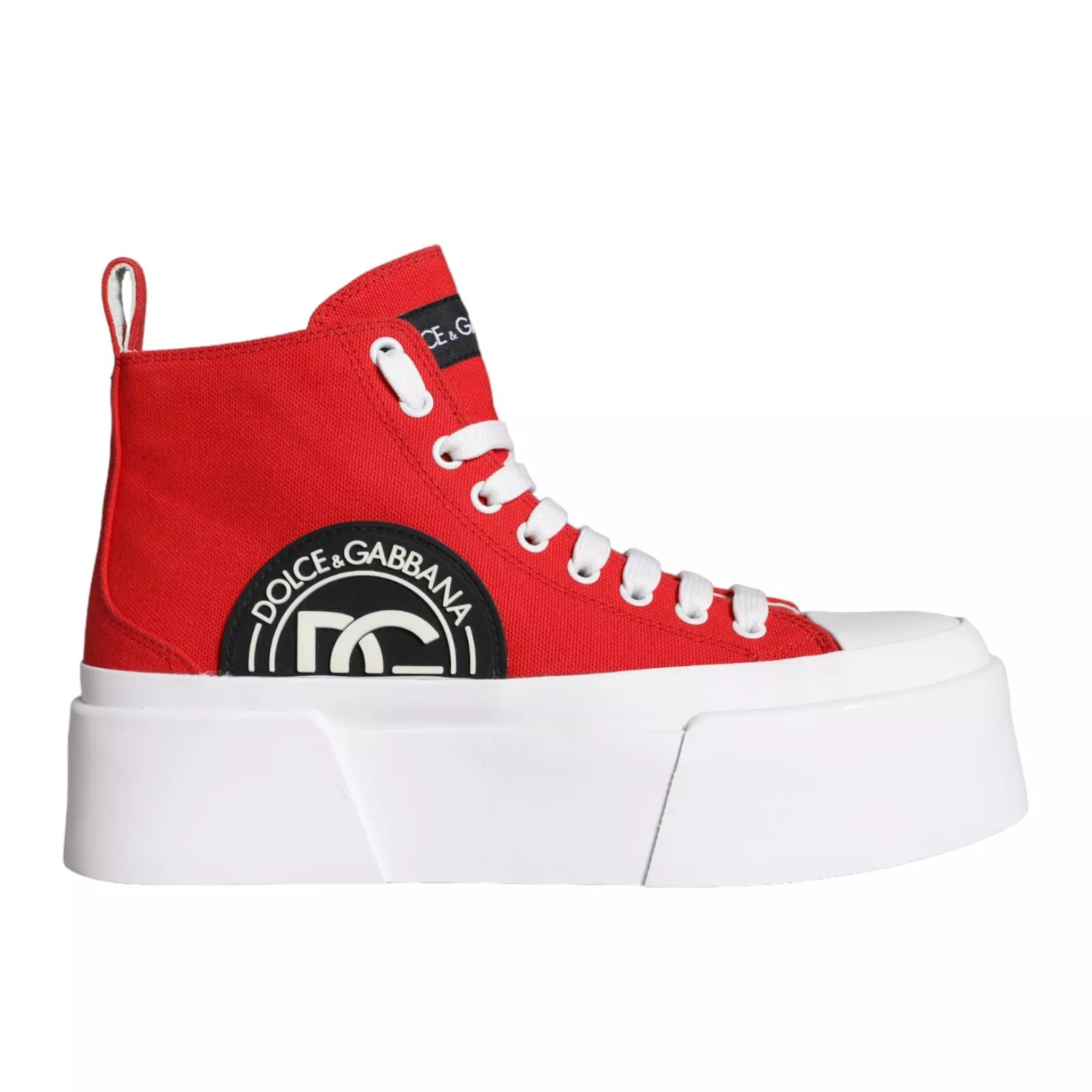 Dolce & Gabbana Women's Red White Canvas Logo Sneakers Boots Shoes