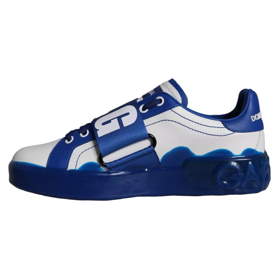 Dolce & Gabbana Women's White Blue Amore Print Leather Sneakers Shoes