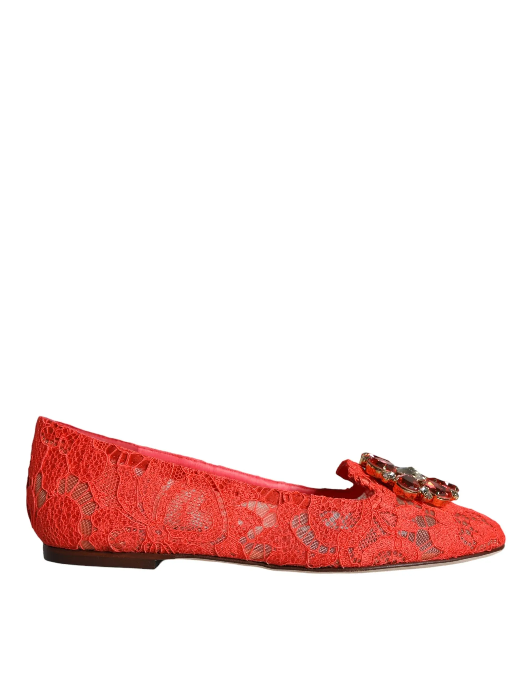 Dolce & Gabbana Women's Coral Lace Crystal Ballet Flats Loafers Shoes