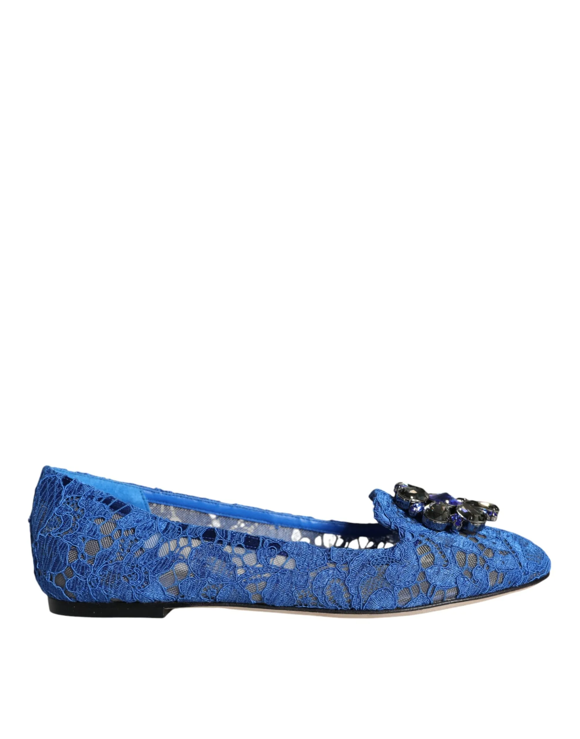 Dolce & Gabbana Women's Blue Lace Crystal Ballet Flats Loafers Shoes