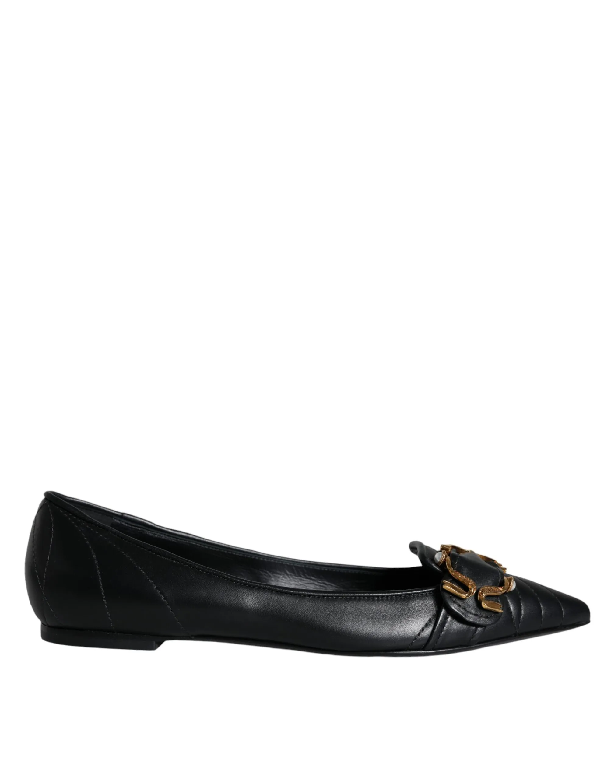 Dolce & Gabbana Women's Black Devotion Leather Pointy Flats Shoes