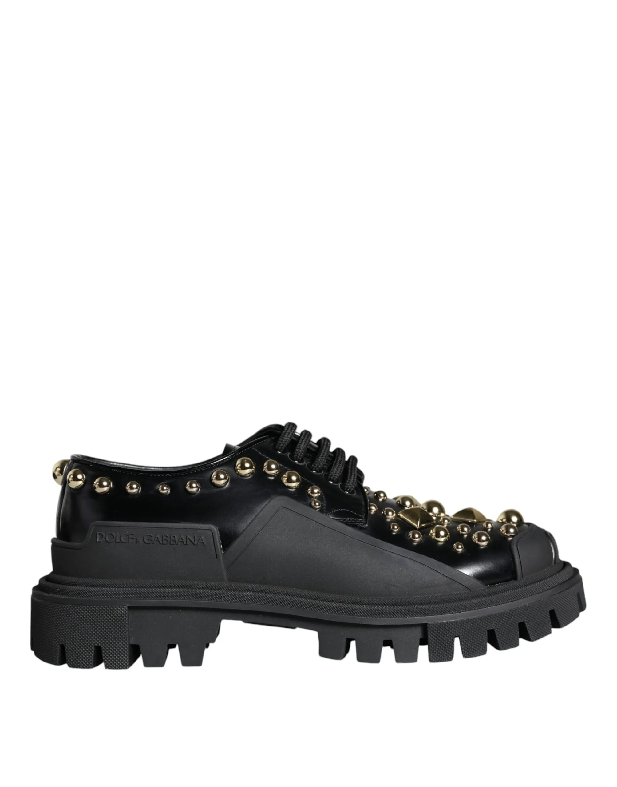 Dolce & Gabbana Women's Black Leather Trekking Derby Embellished Shoes