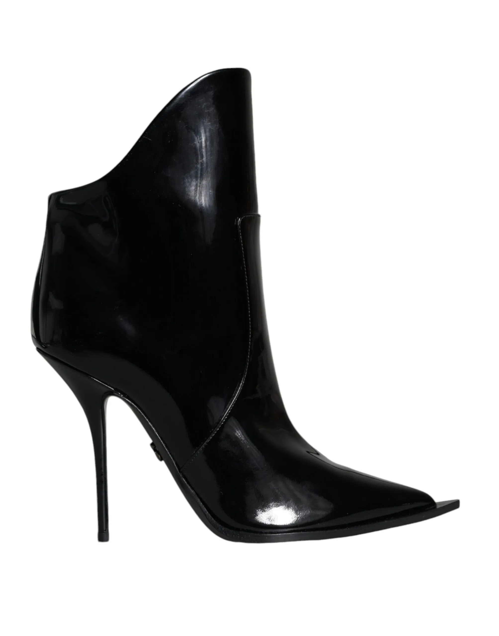 Dolce & Gabbana Women's Black Patent Leather Pointed Ankle Boots Shoes