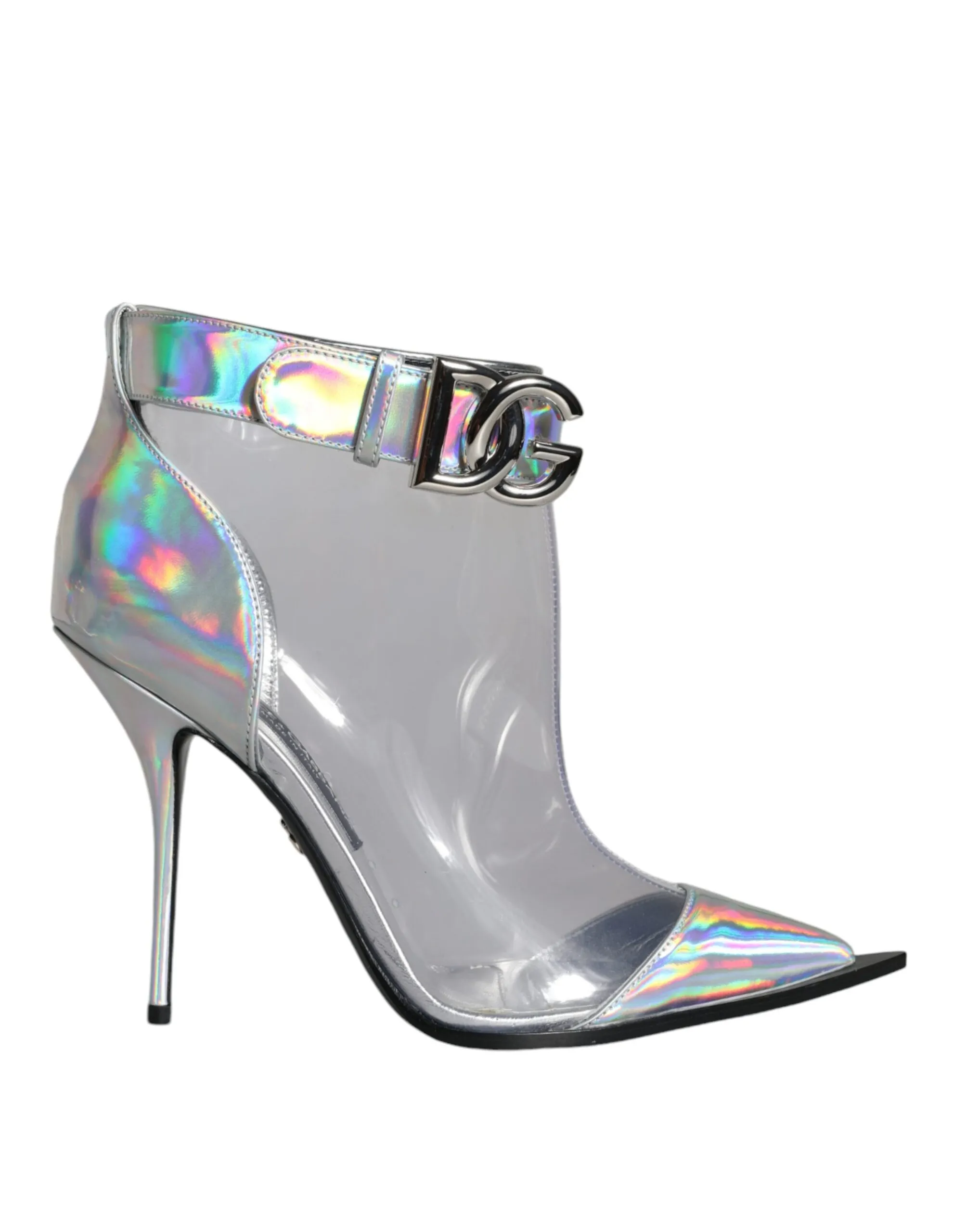 Dolce & Gabbana Women's Silver Iridescent PVC Pointed Short Boots Shoes