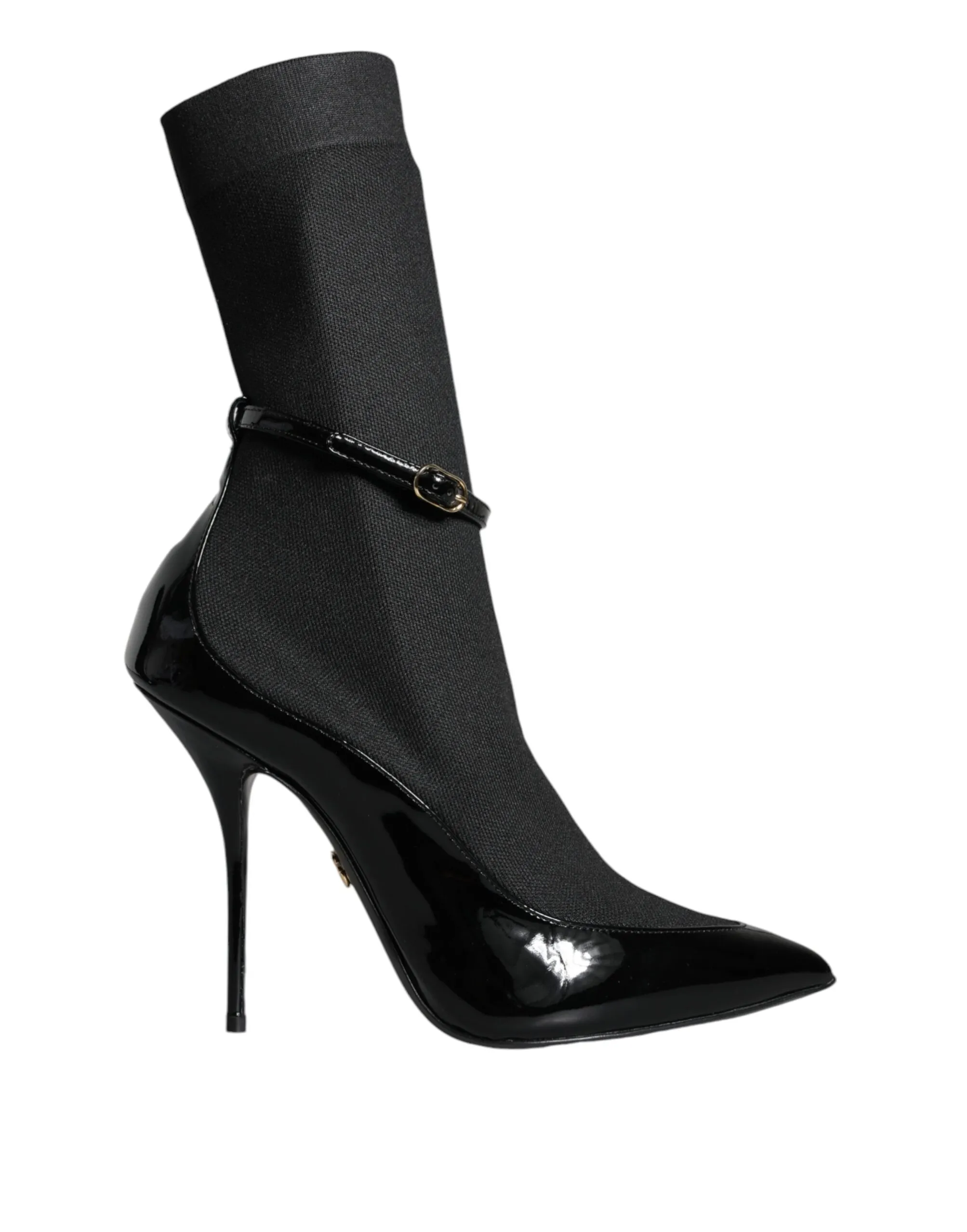 Dolce & Gabbana Women's Black Leather Stilettos Booties Socks Shoes