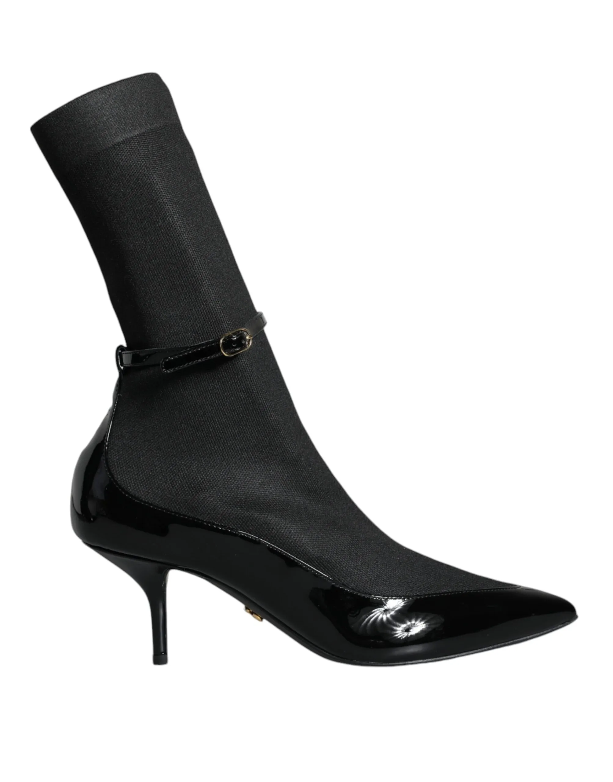 Dolce & Gabbana Women's Black Leather Stilettos Booties Socks Shoes
