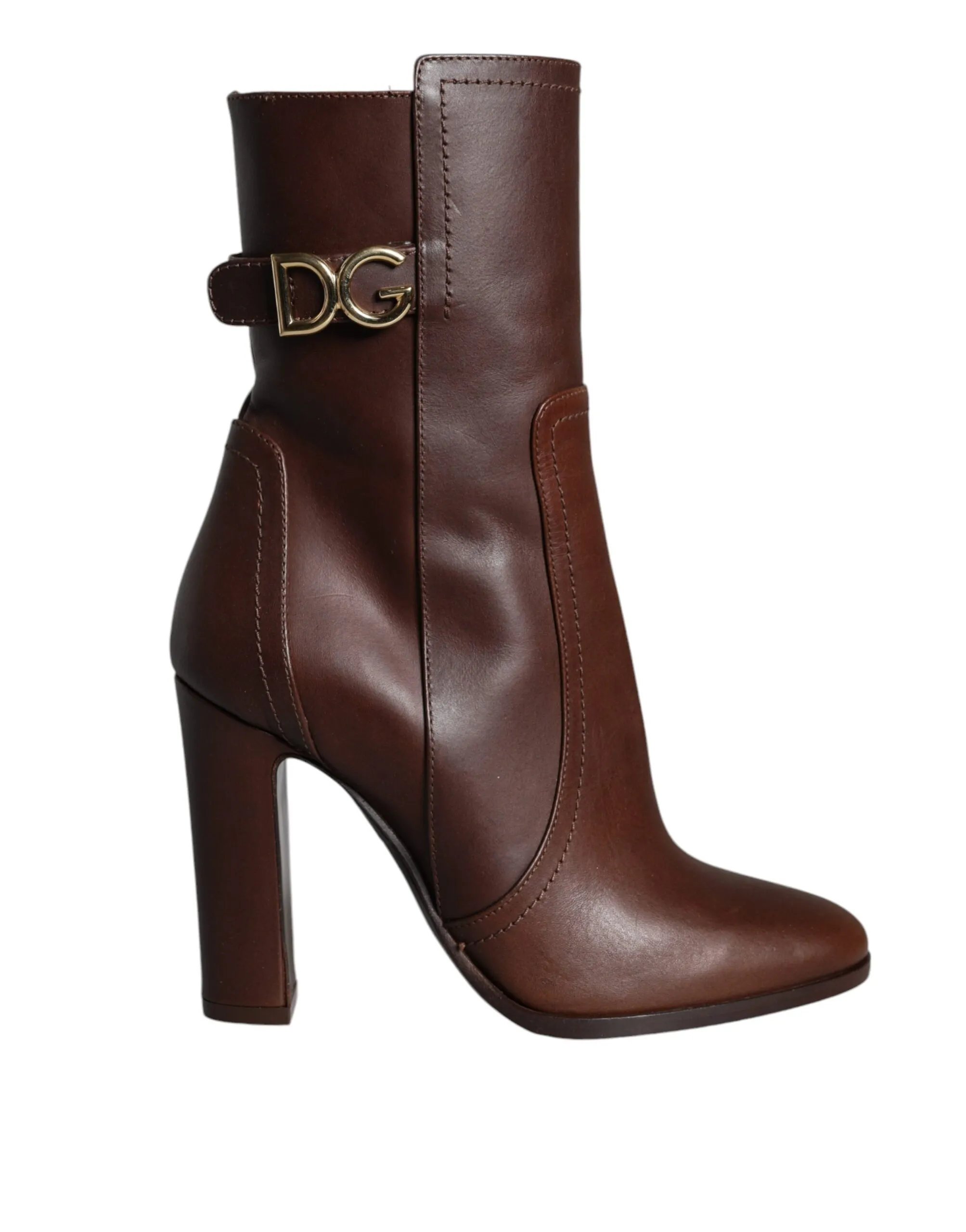 Dolce & Gabbana Women's Brown Leather Heels Mid Calf Boots Shoes