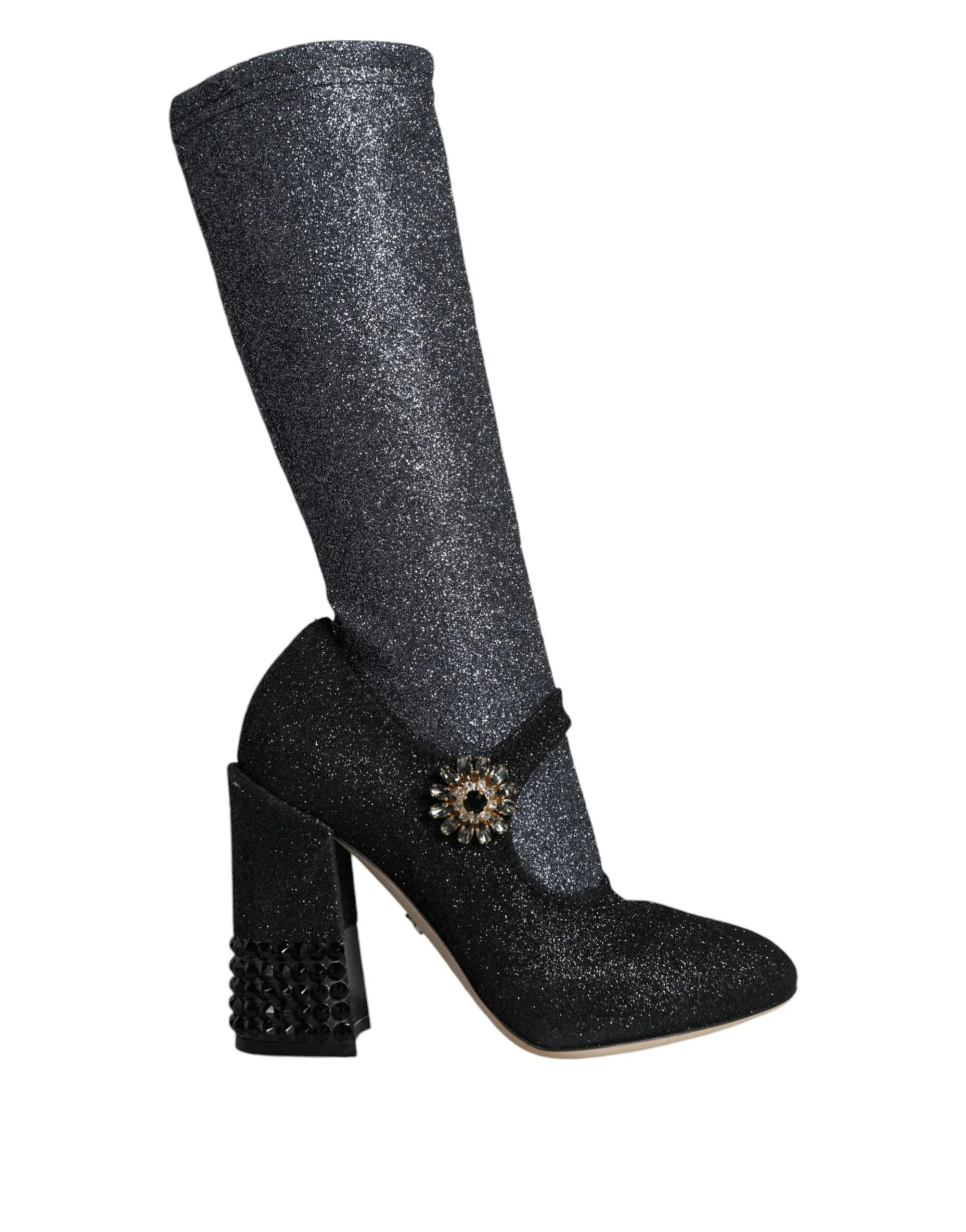 Dolce & Gabbana Women's Black Crystal Mary Janes Booties Shoes