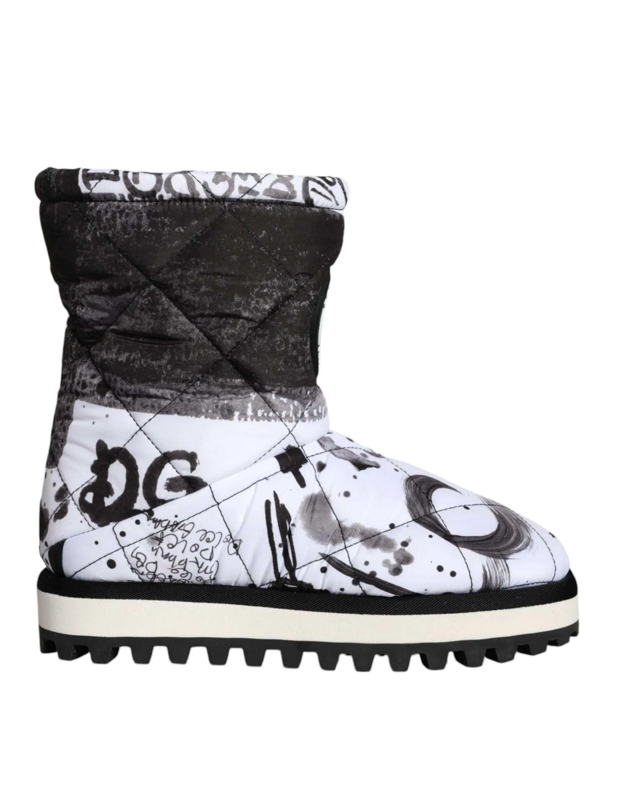Dolce & Gabbana Women's White Padded Logo Print Mid Calf Boots Shoes
