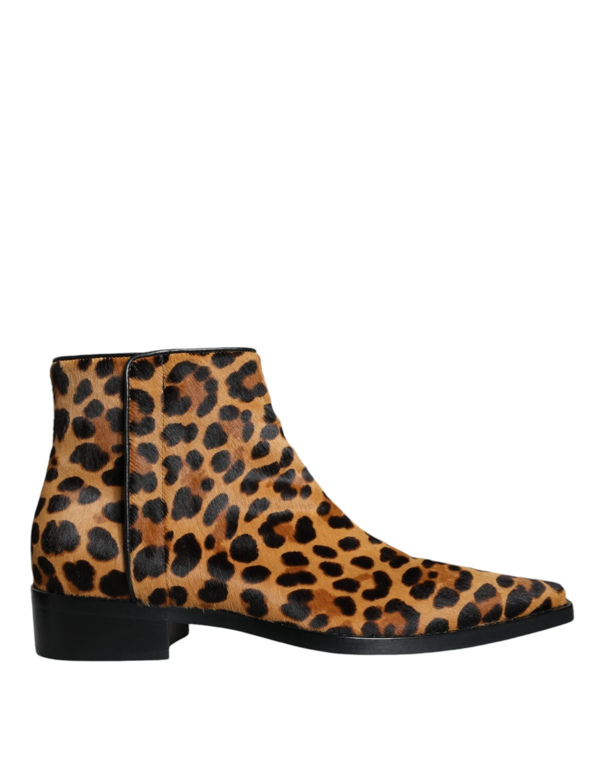 Dolce & Gabbana Women's Brown Leopard Calf Fur Ankle Boots Shoes