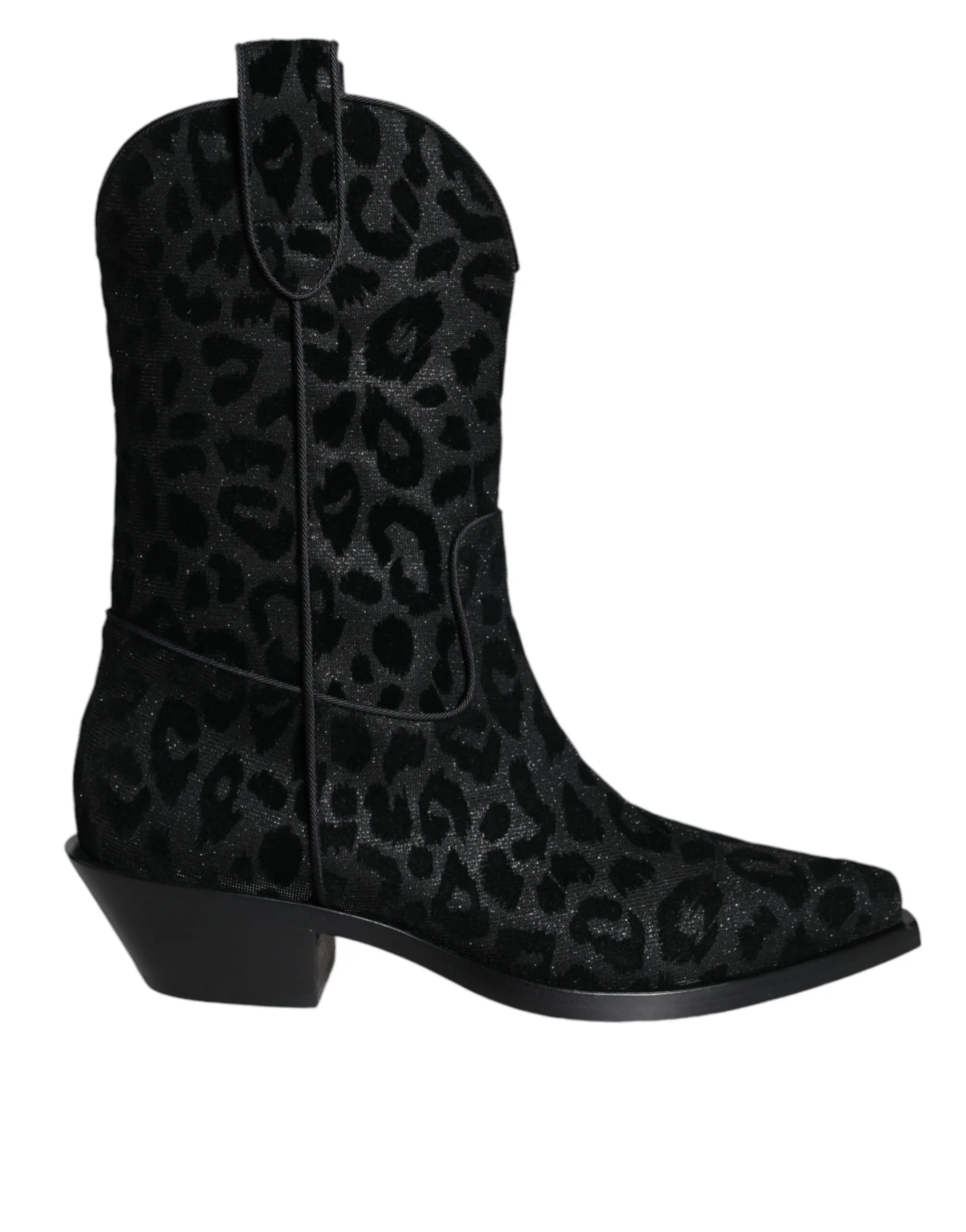 Dolce & Gabbana Women's Black Gray Leopard Cowboy Boots Shoes