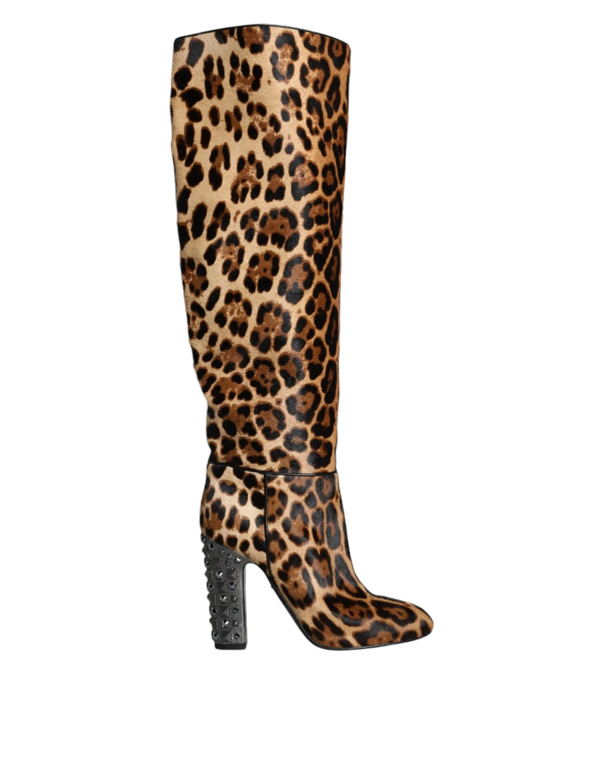 Dolce & Gabbana Women's Beige Black Leopard Knee High Boots Shoes