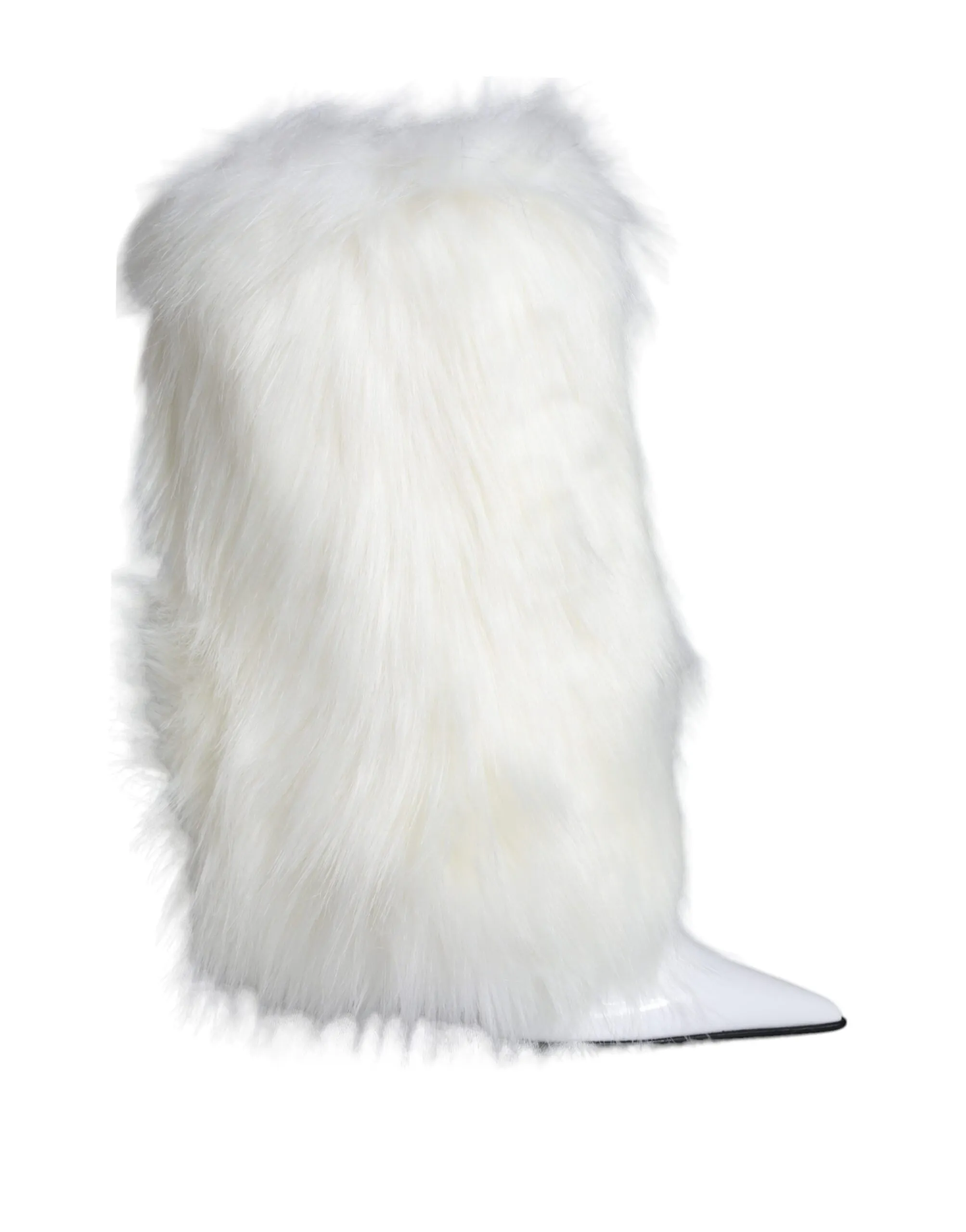 Dolce & Gabbana Women's White Fur Leather Heels Mid Calf Boots Shoes