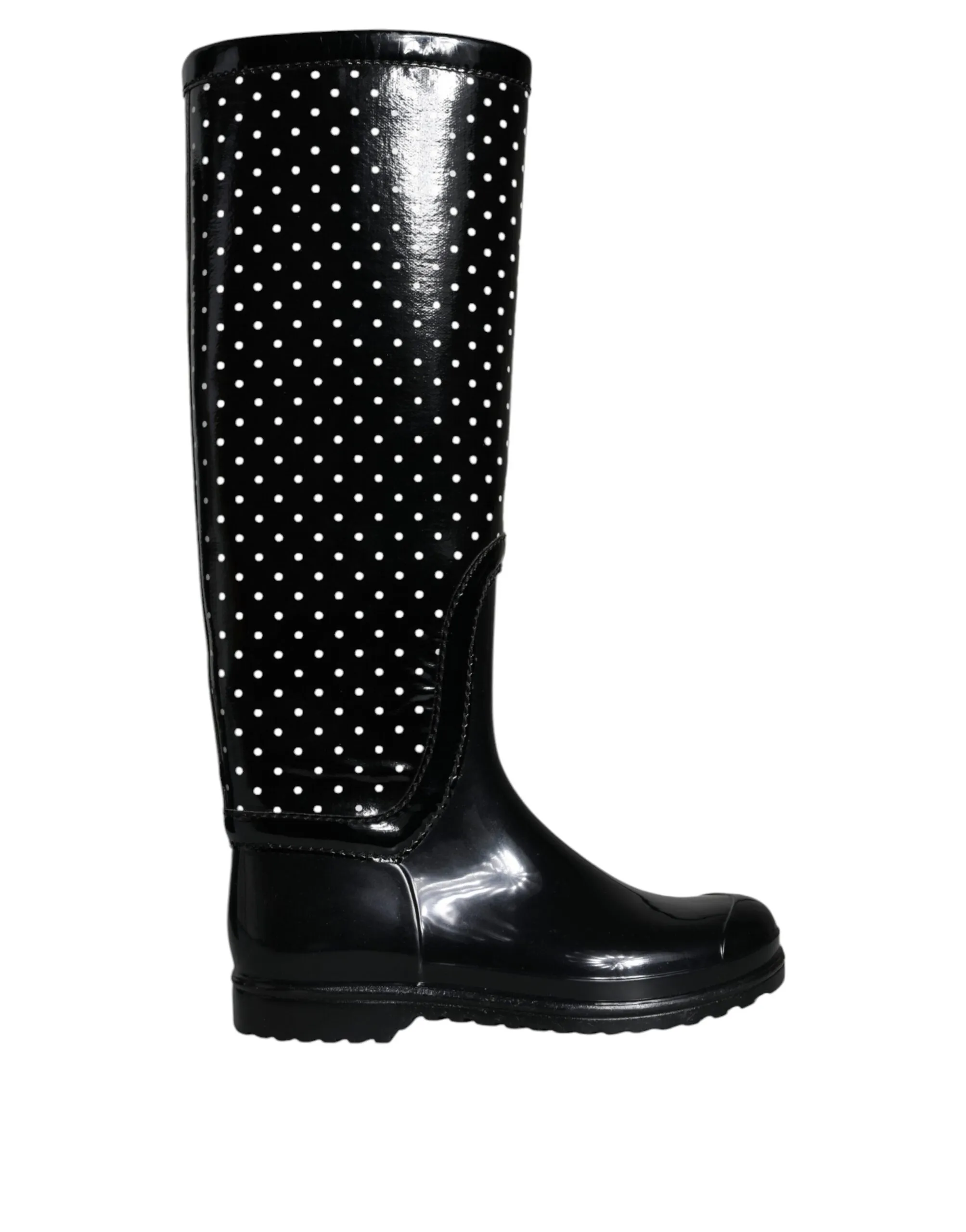 Dolce & Gabbana Women's Black Polka Dot Rubber Knee High Boots Shoes