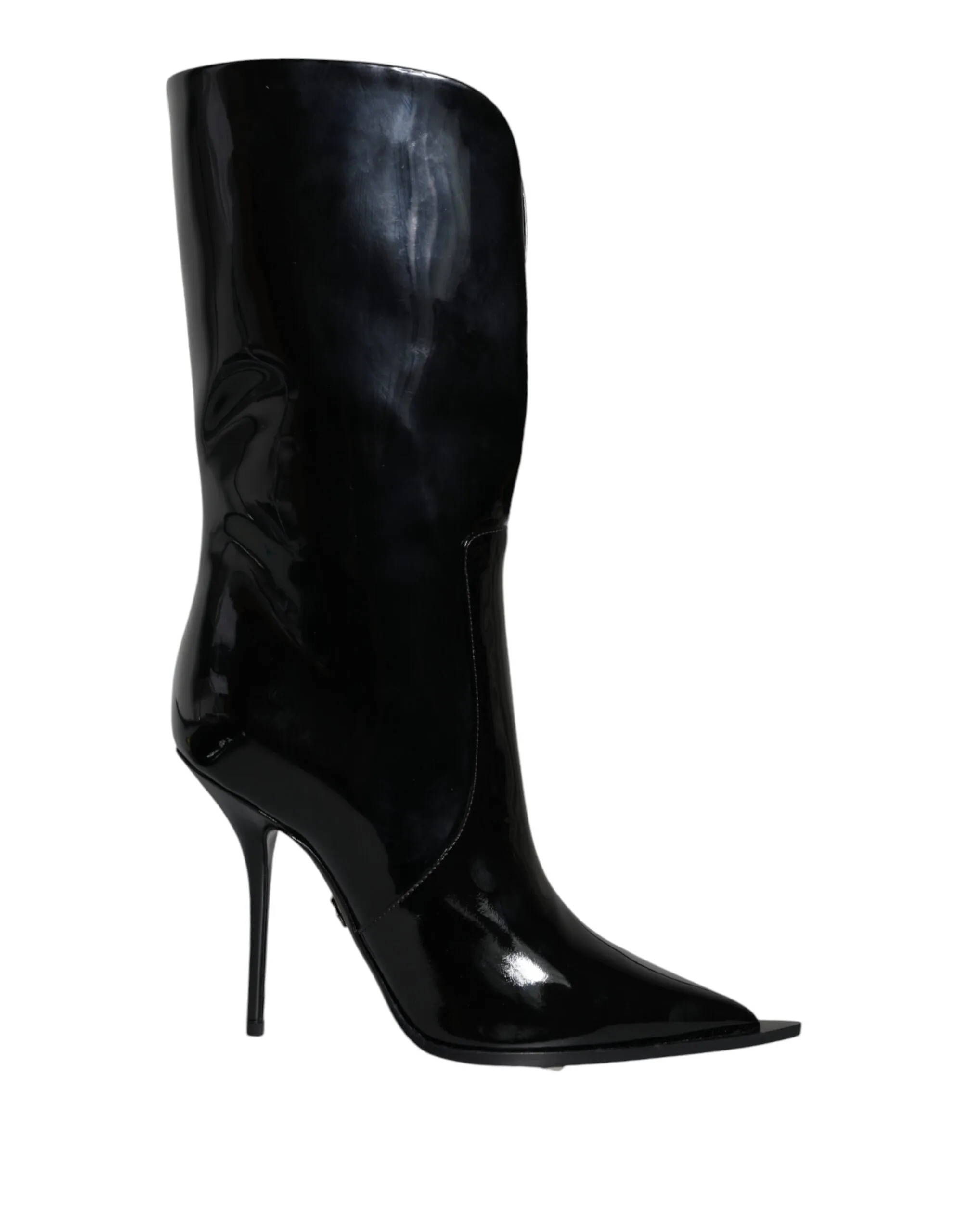 Dolce & Gabbana Women's Black Patent Leather Mid Calf Boots Shoes