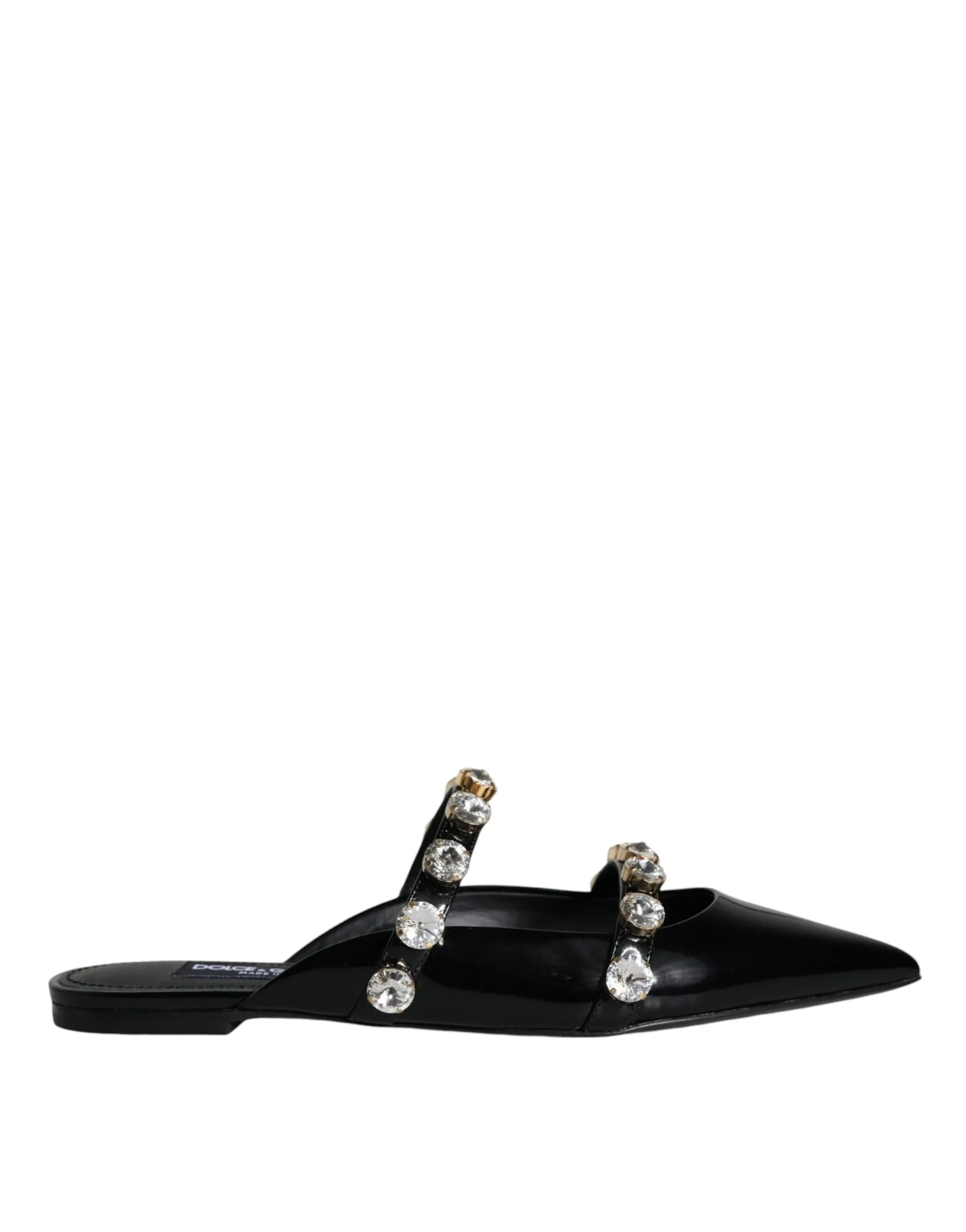 Dolce & Gabbana Women's Black Leather Crystal Slides Sandals Shoes