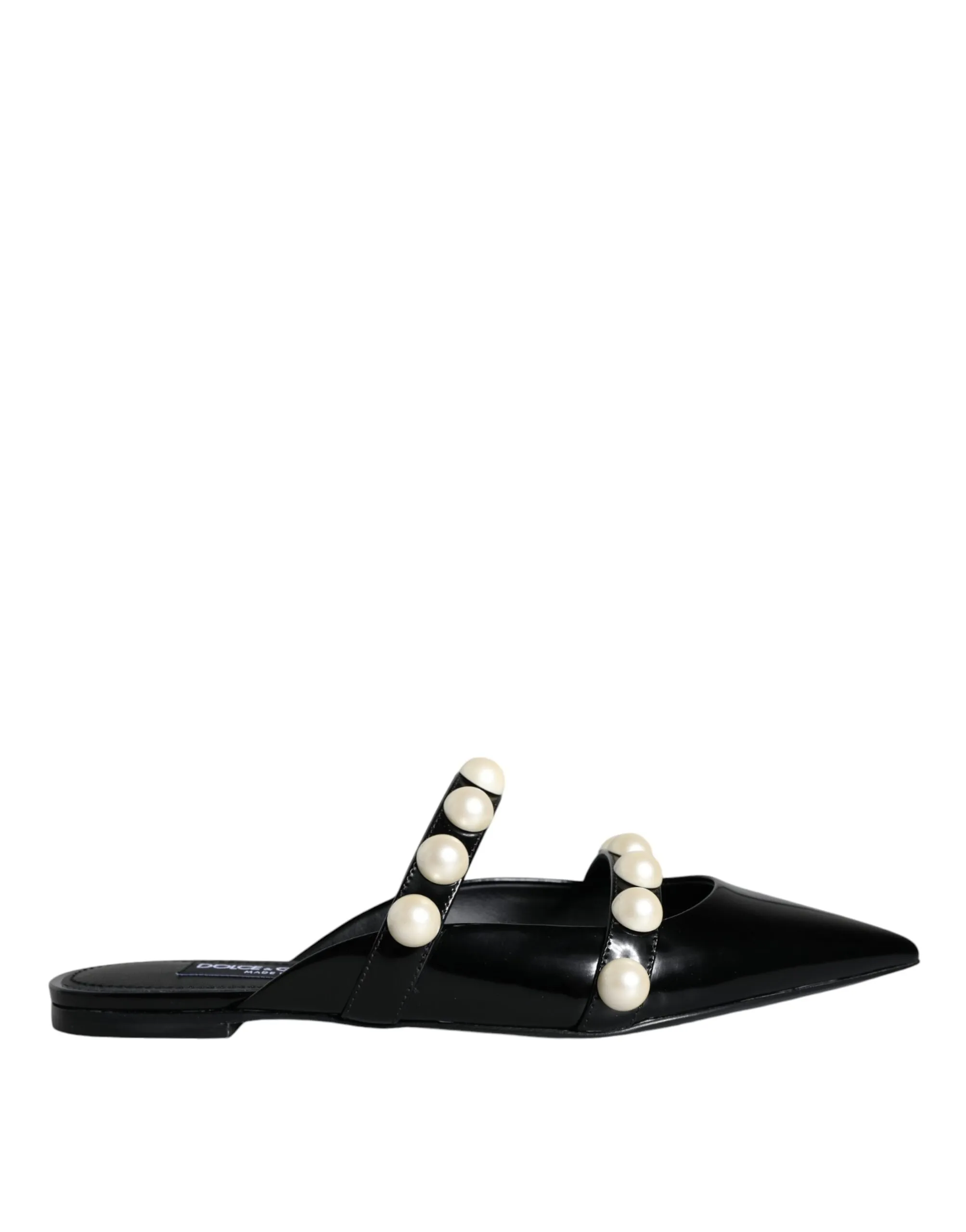 Dolce & Gabbana Women's Black Leather Pearls Slides Sandals Shoes