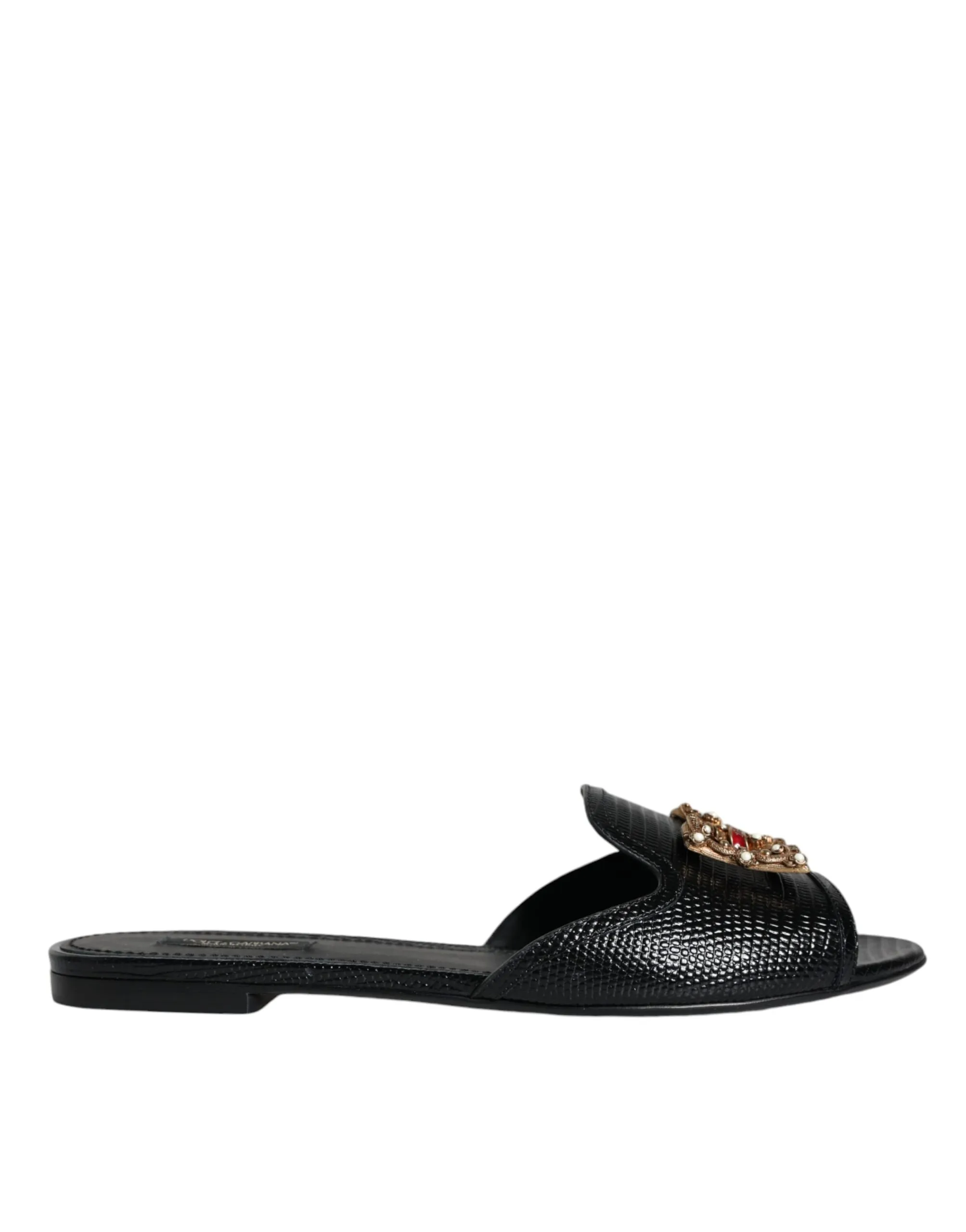Dolce & Gabbana Women's Black DG Amore Leather Slip On Flats Shoes