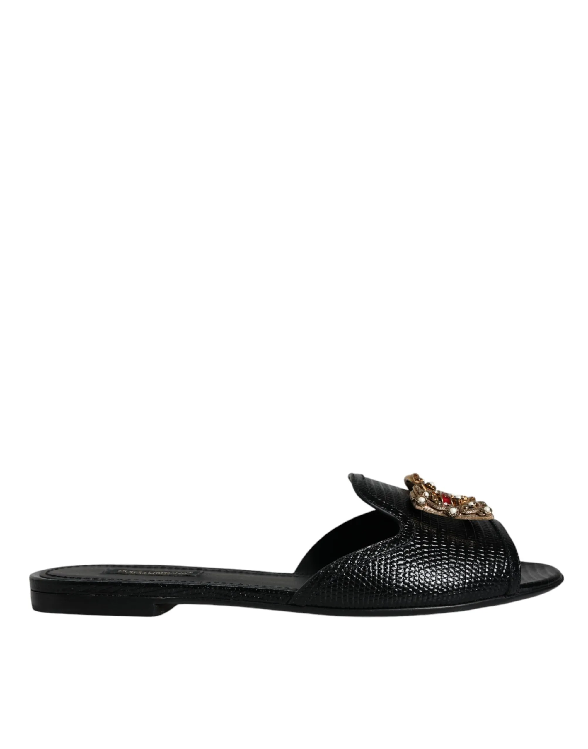 Dolce & Gabbana Women's Black DG Amore Leather Slip On Flats Shoes