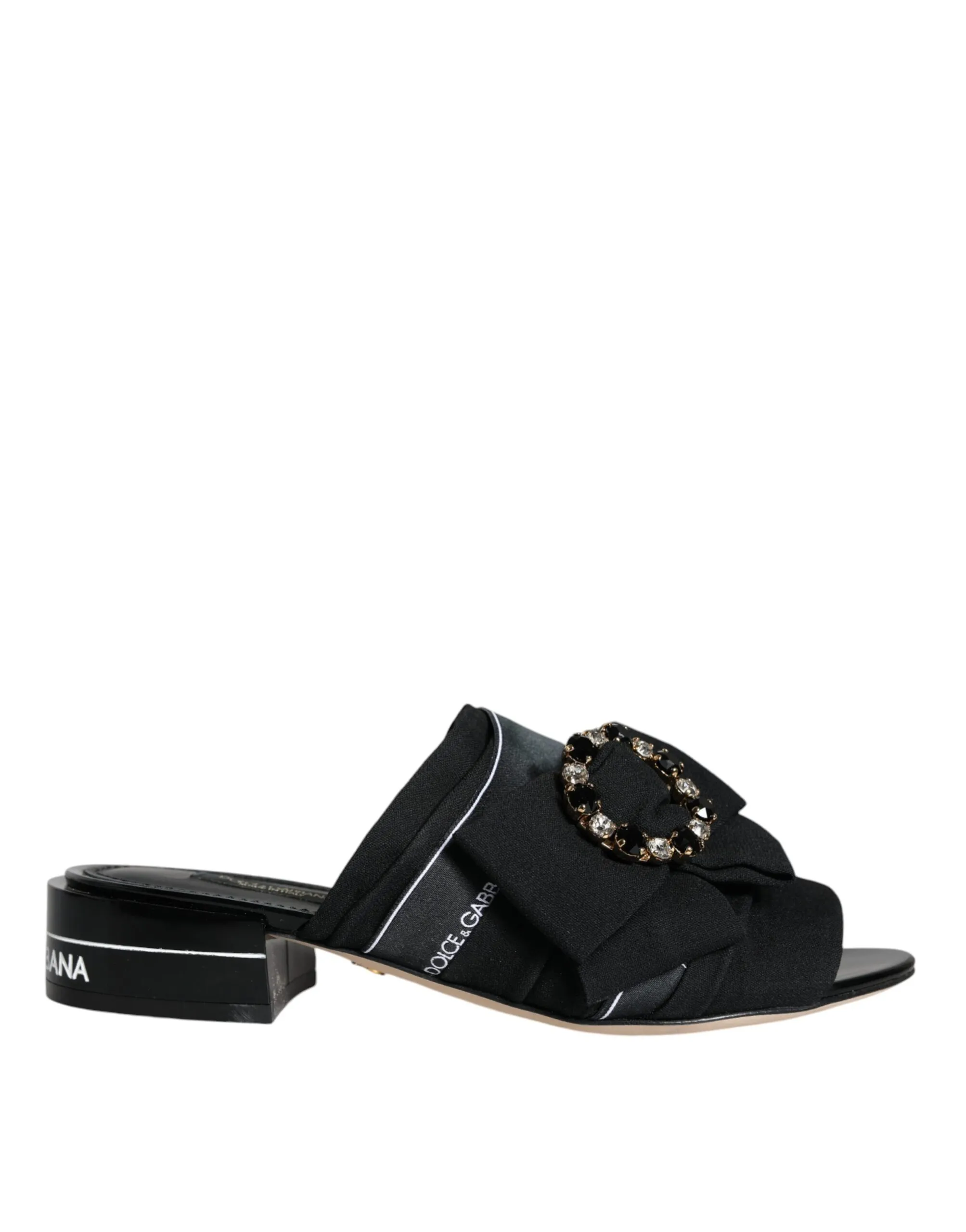 Dolce & Gabbana Women's Black White Crystal Slides Sandals Shoes