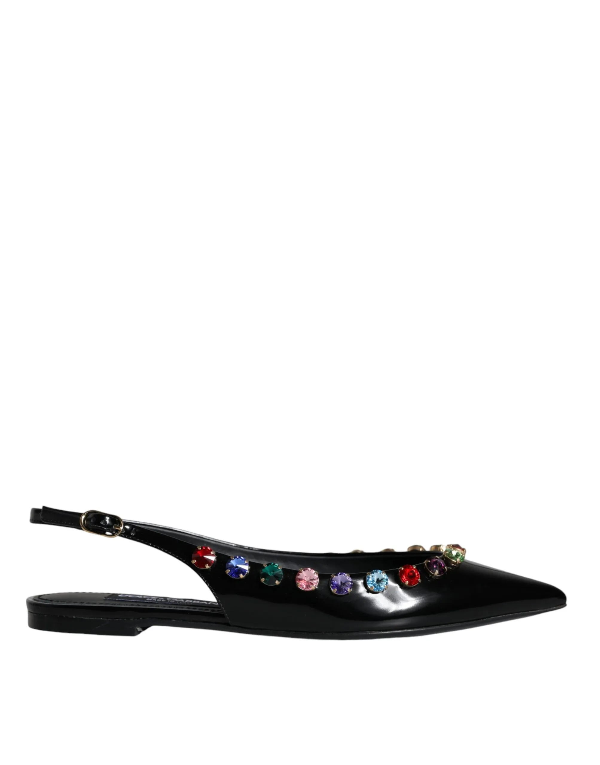 Dolce & Gabbana Women's Black Leather Crystal Flats Slingback Shoes