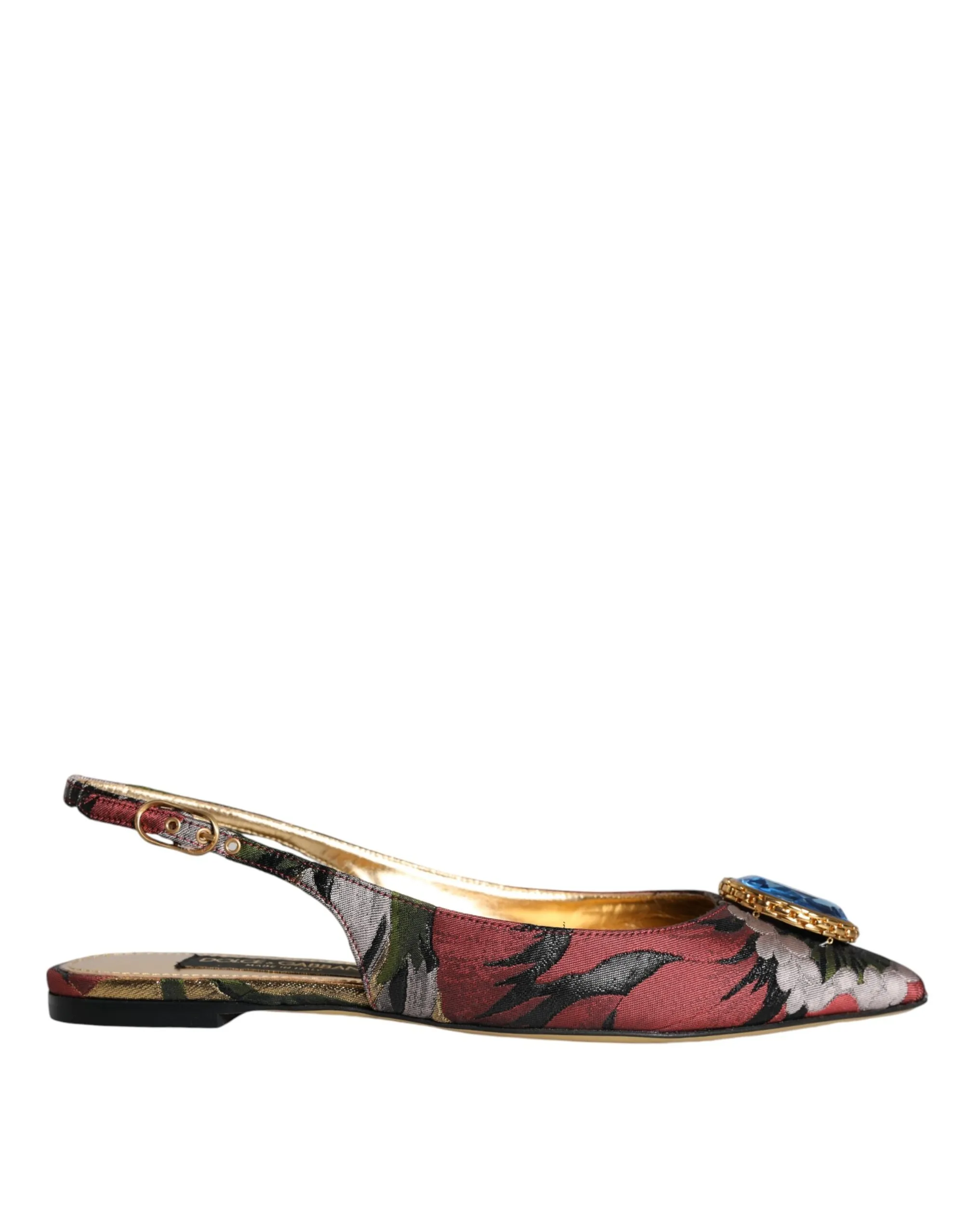 Dolce & Gabbana Women's Multicolor Jacquard Crystal Flats Slingback Shoes