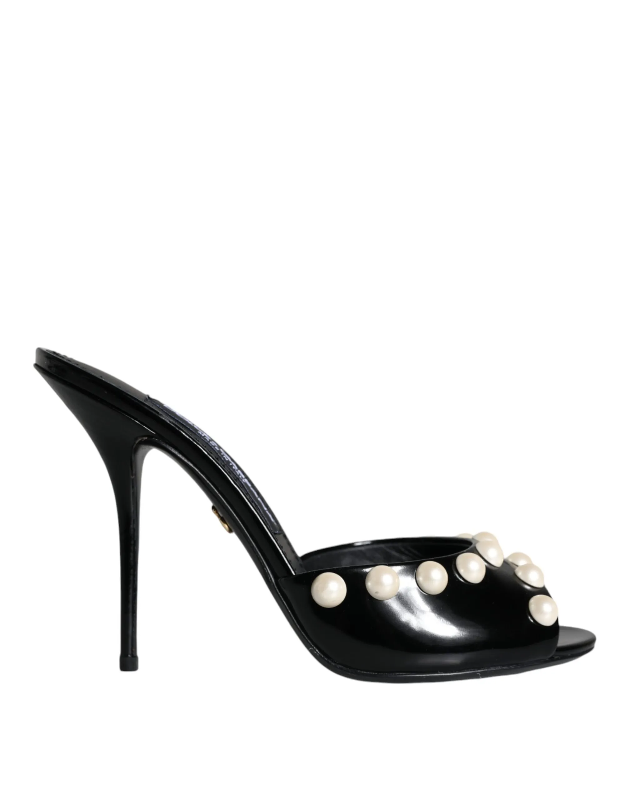 Dolce & Gabbana Women's Black Leather Pearls Slides Sandals Shoes