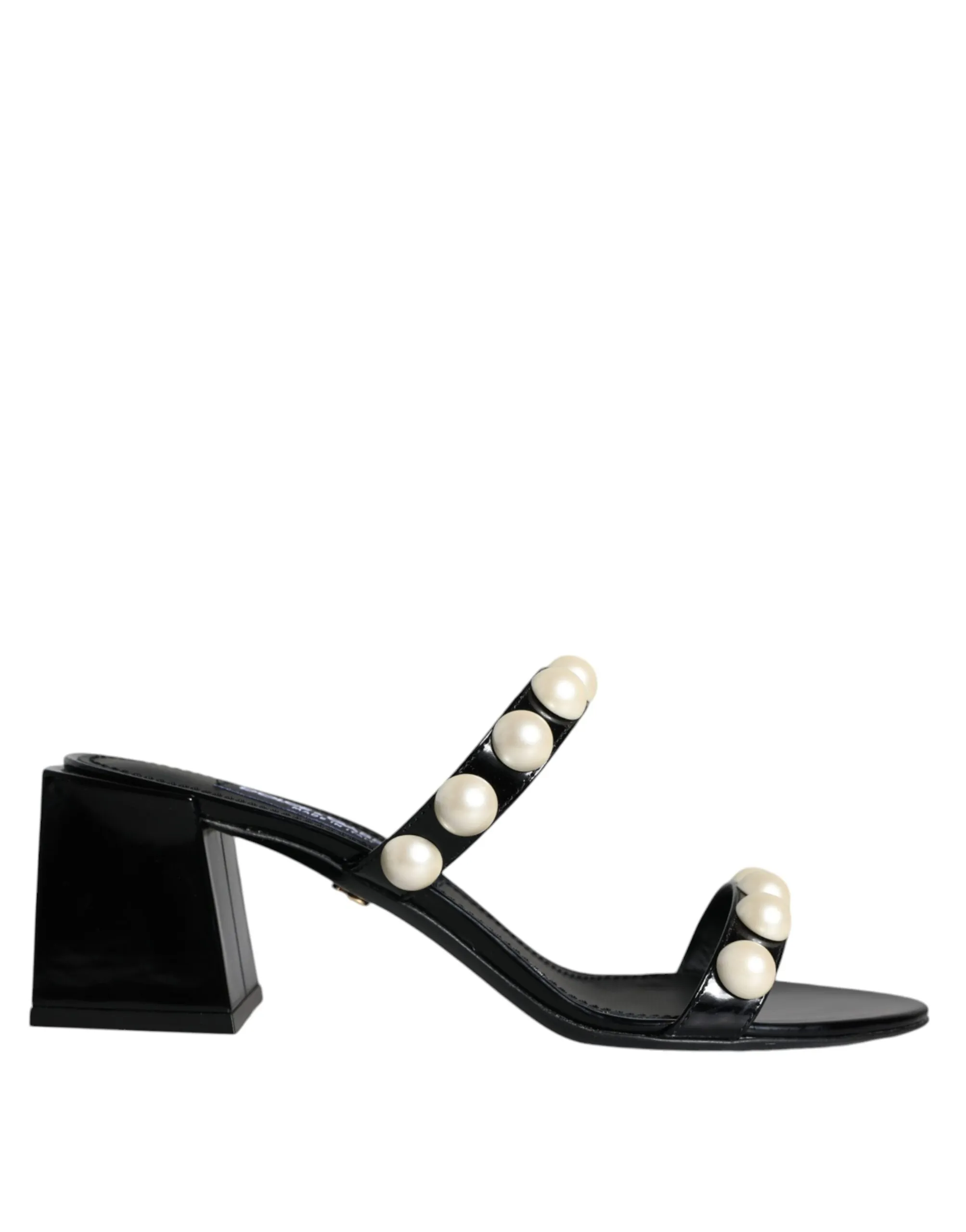 Dolce & Gabbana Women's Black Leather Pearls Slides Sandals Shoes
