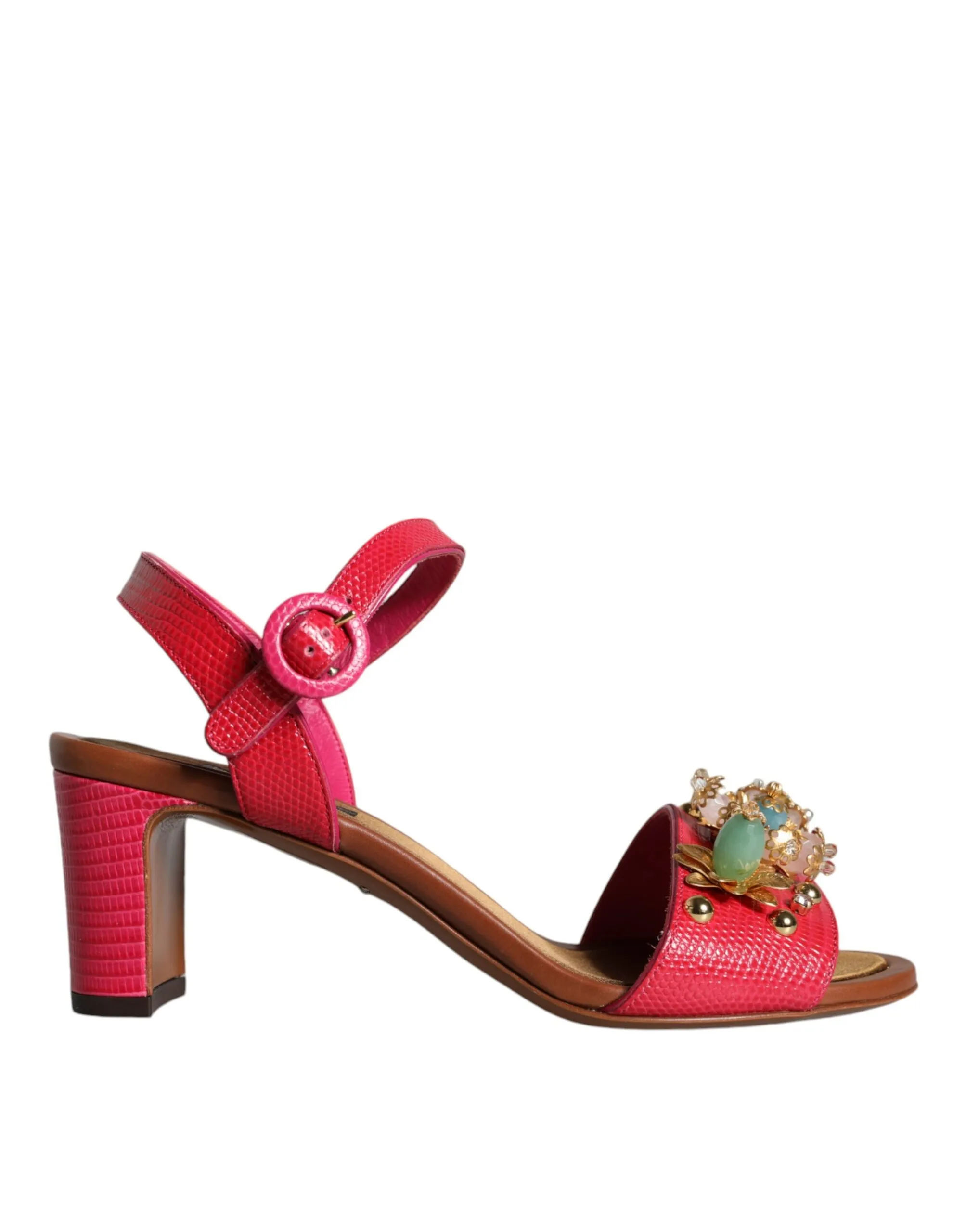 Dolce & Gabbana Women's Fuchsia Leather Embellished Keira Sandals Shoes