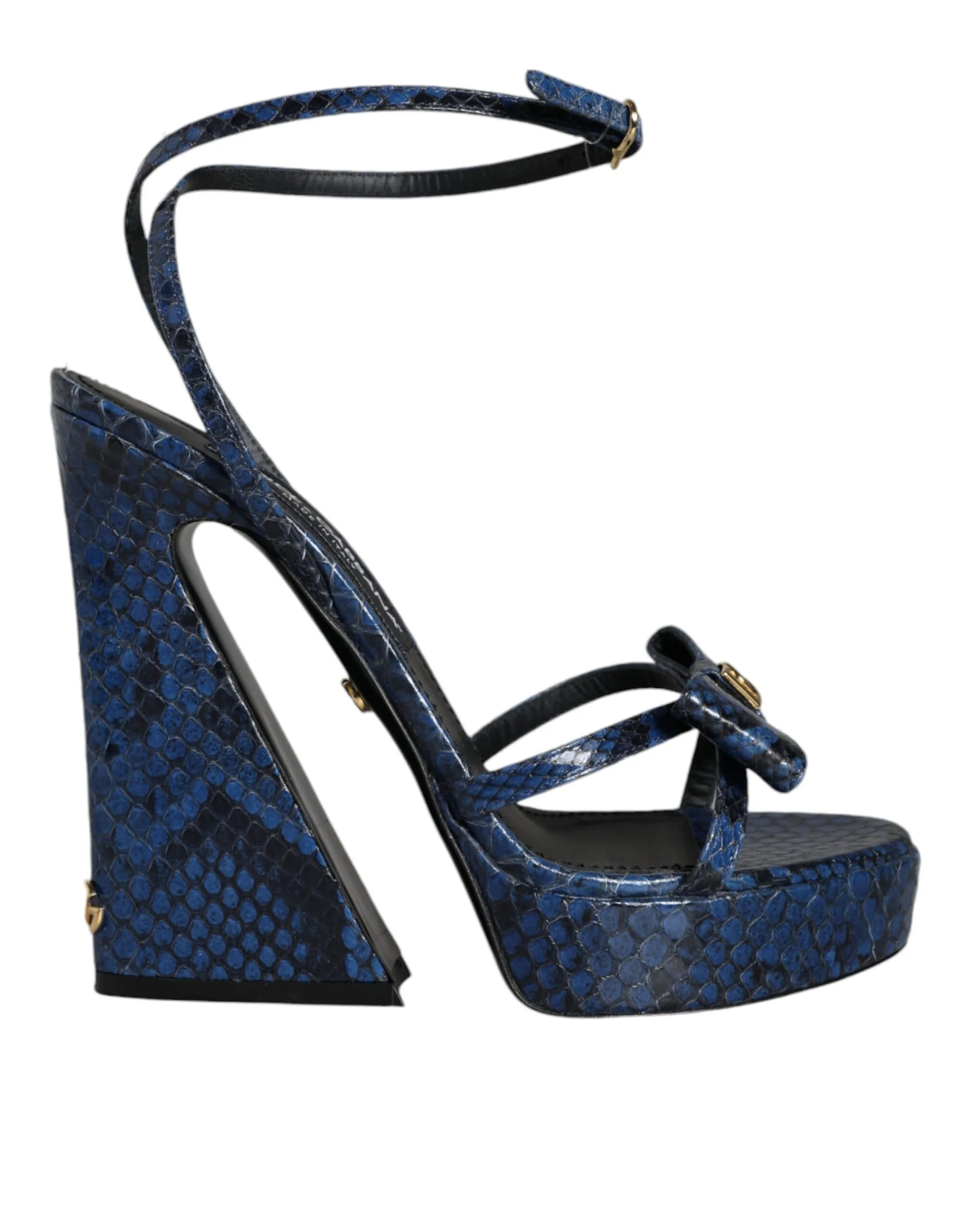 Dolce & Gabbana Women's Blue Leather Ankle Strap Heels Sandals Shoes