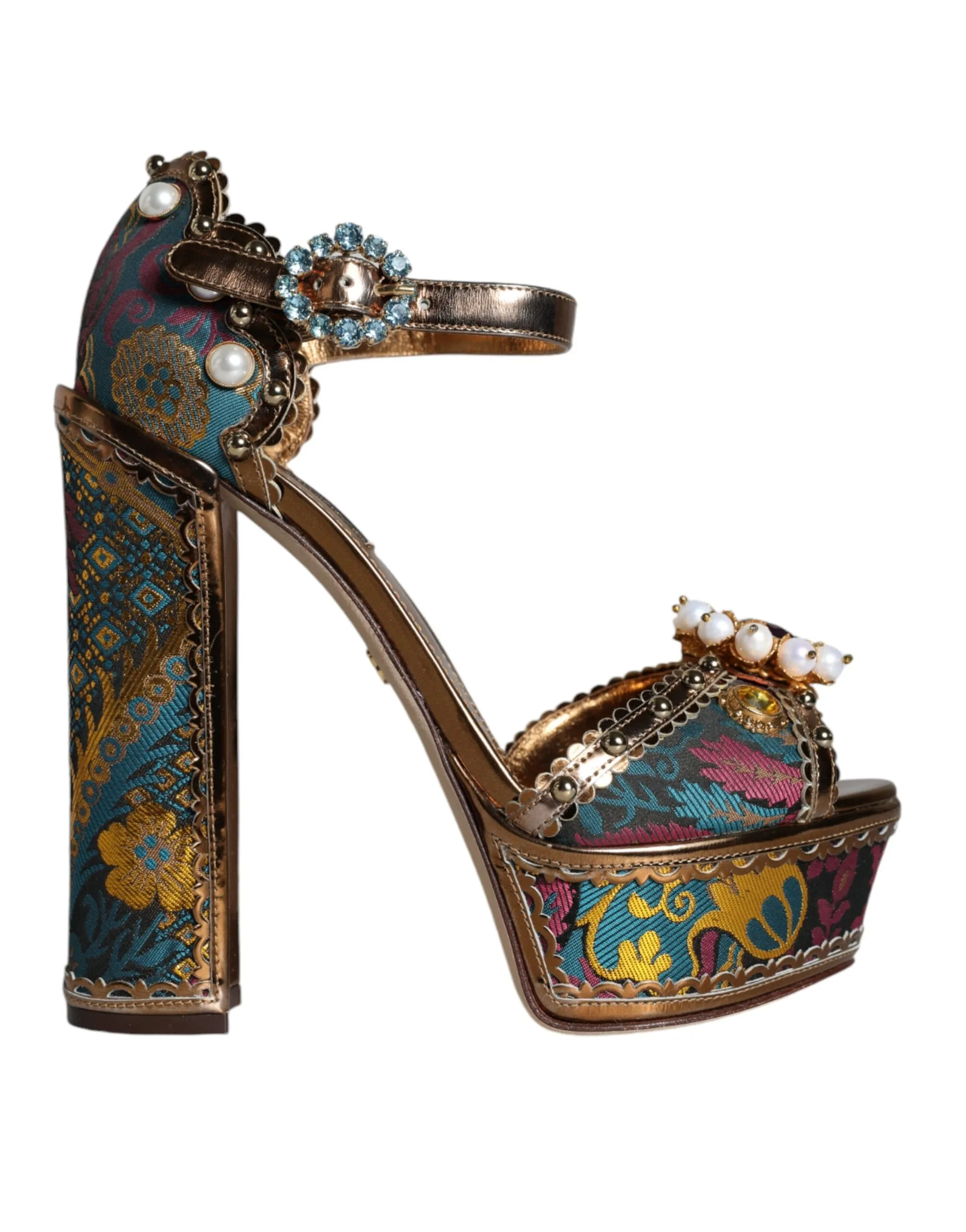 Dolce & Gabbana Women's Fuchsia Jacquard Embellished Keira Sandals Shoes