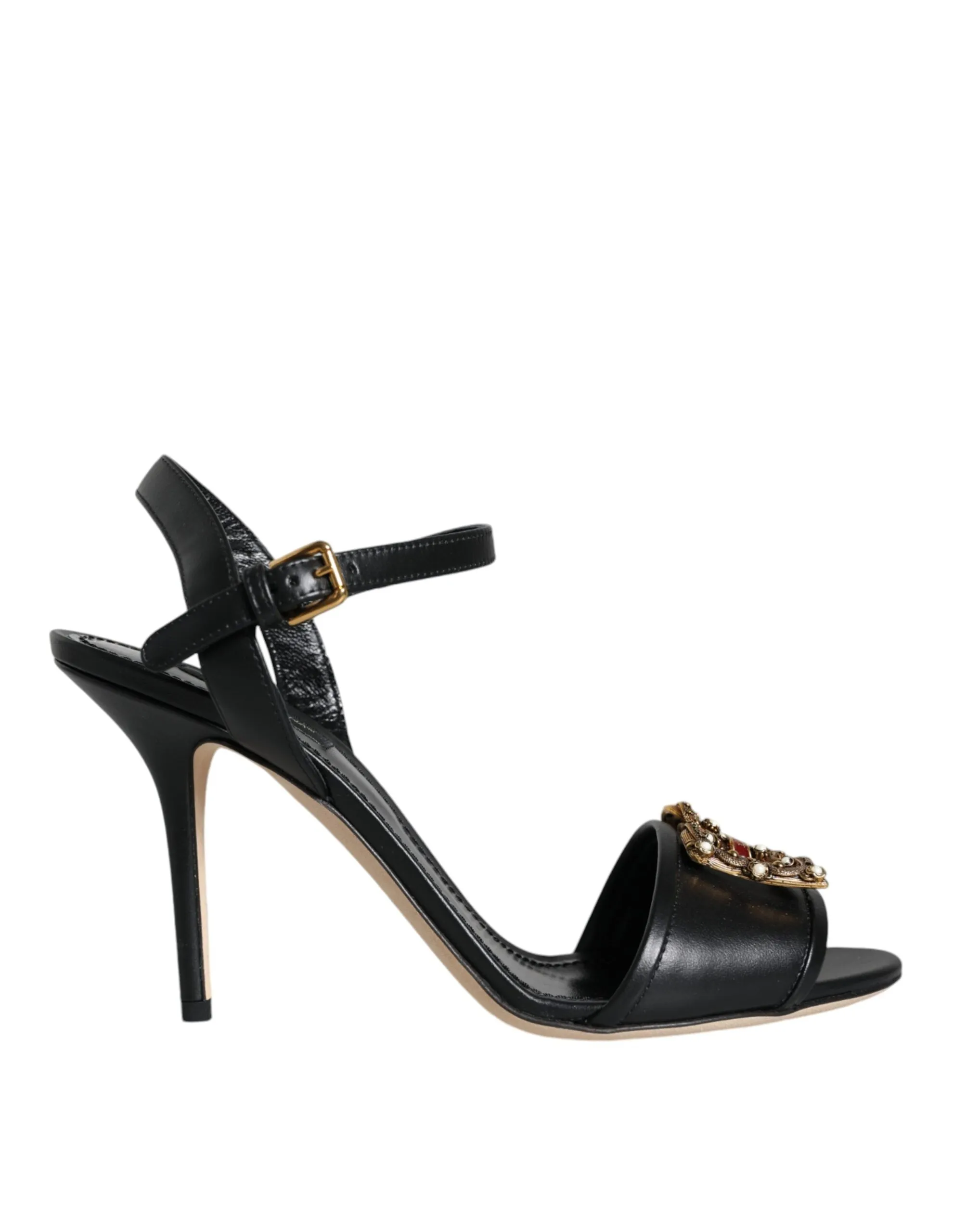 Dolce & Gabbana Women's Black DG Amore Leather Keira Sandals Shoes