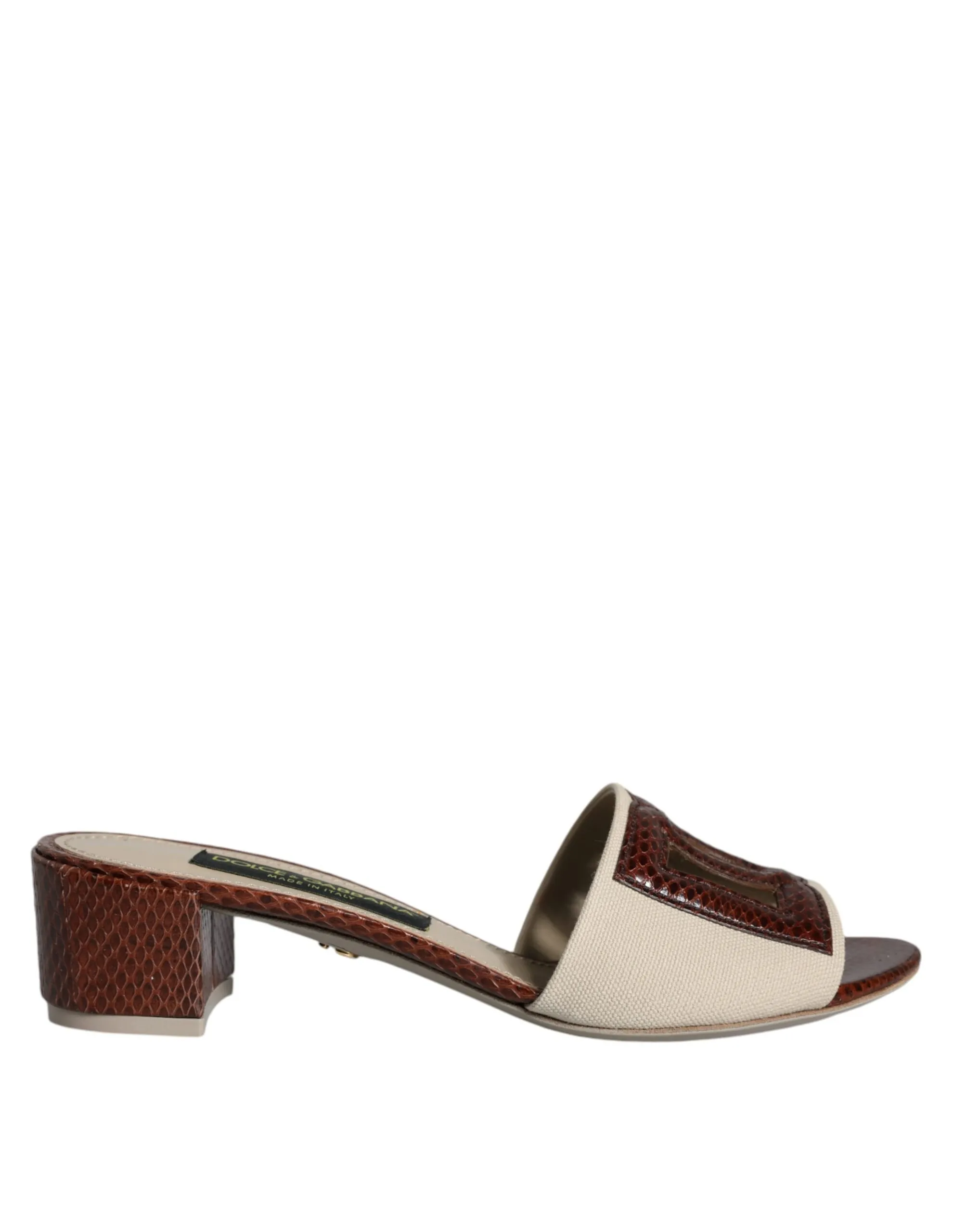 Dolce & Gabbana Women's Beige Brown Logo Slides Heels Sandals Shoes