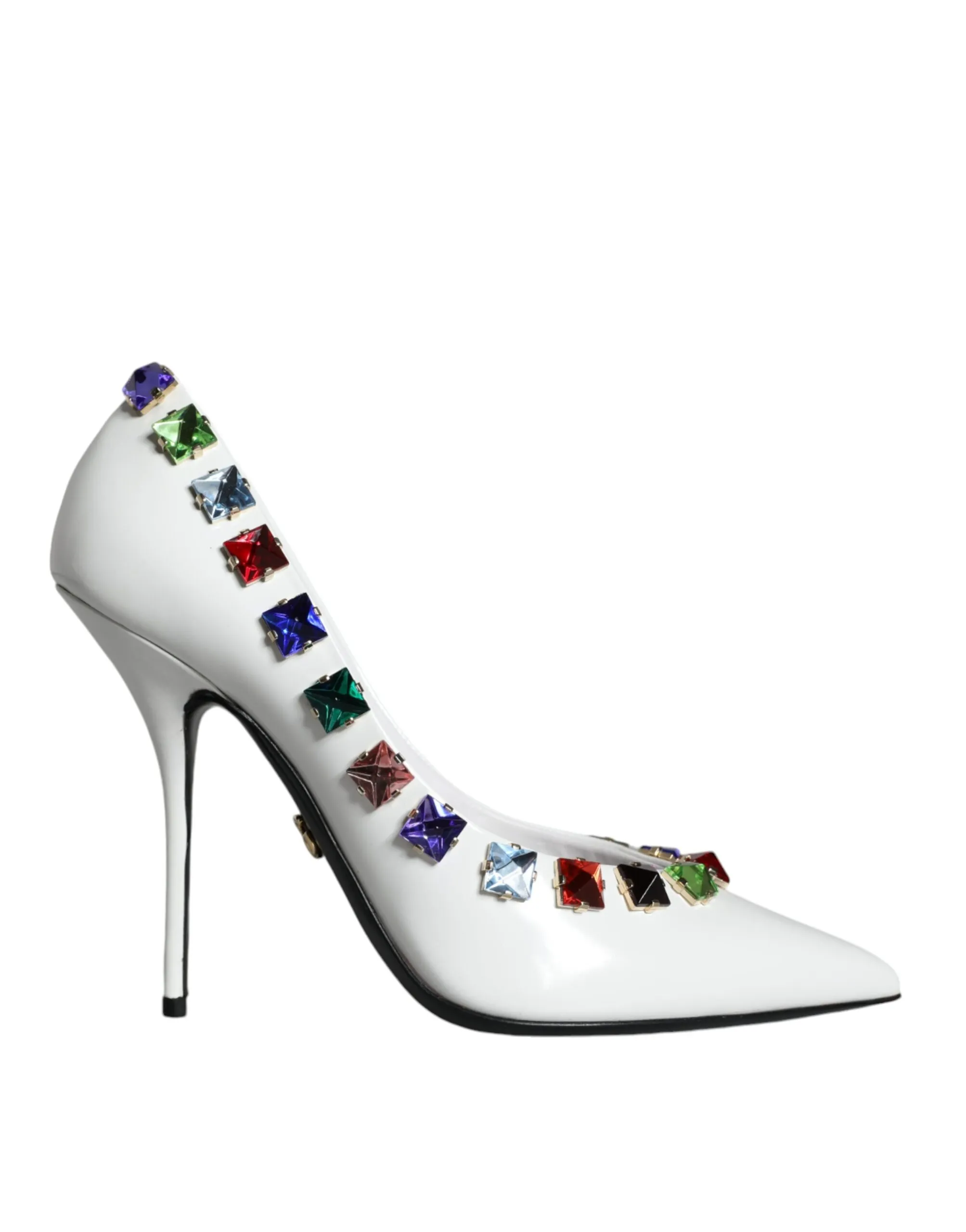 Dolce & Gabbana Women's White Crystals Leather High Heels Pumps Shoes