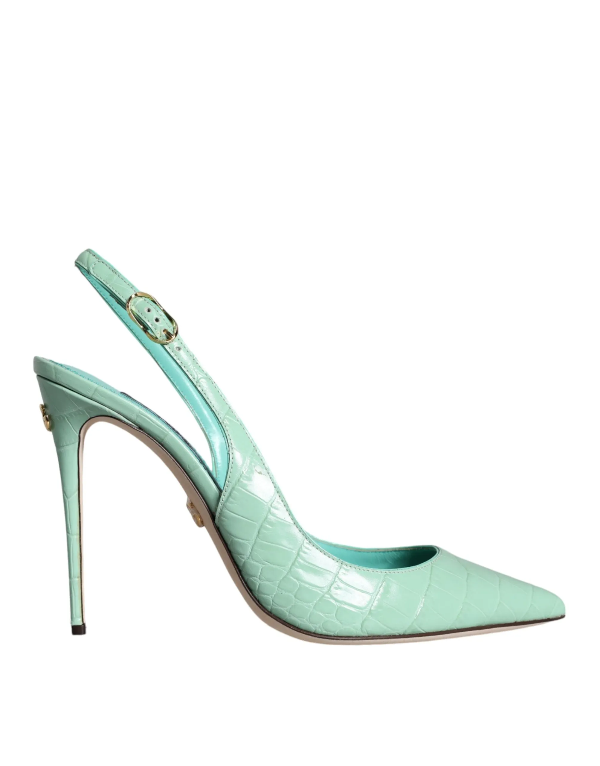Dolce & Gabbana Women's Mint Green Leather Heels Slingback Pumps Shoes