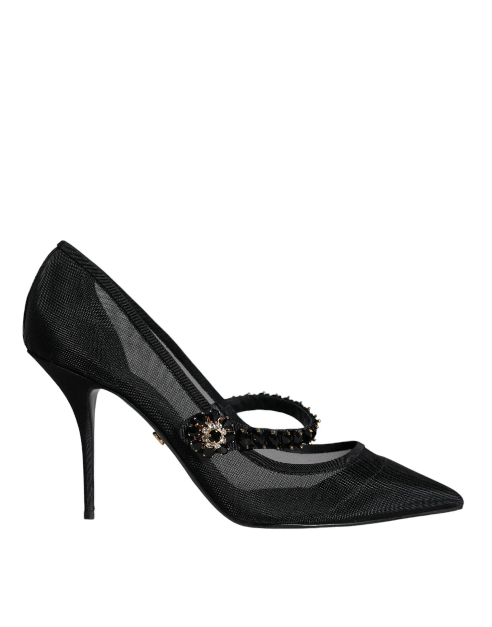 Dolce & Gabbana Women's Black Mesh Mary Jane Crystal Heel Pumps Shoes