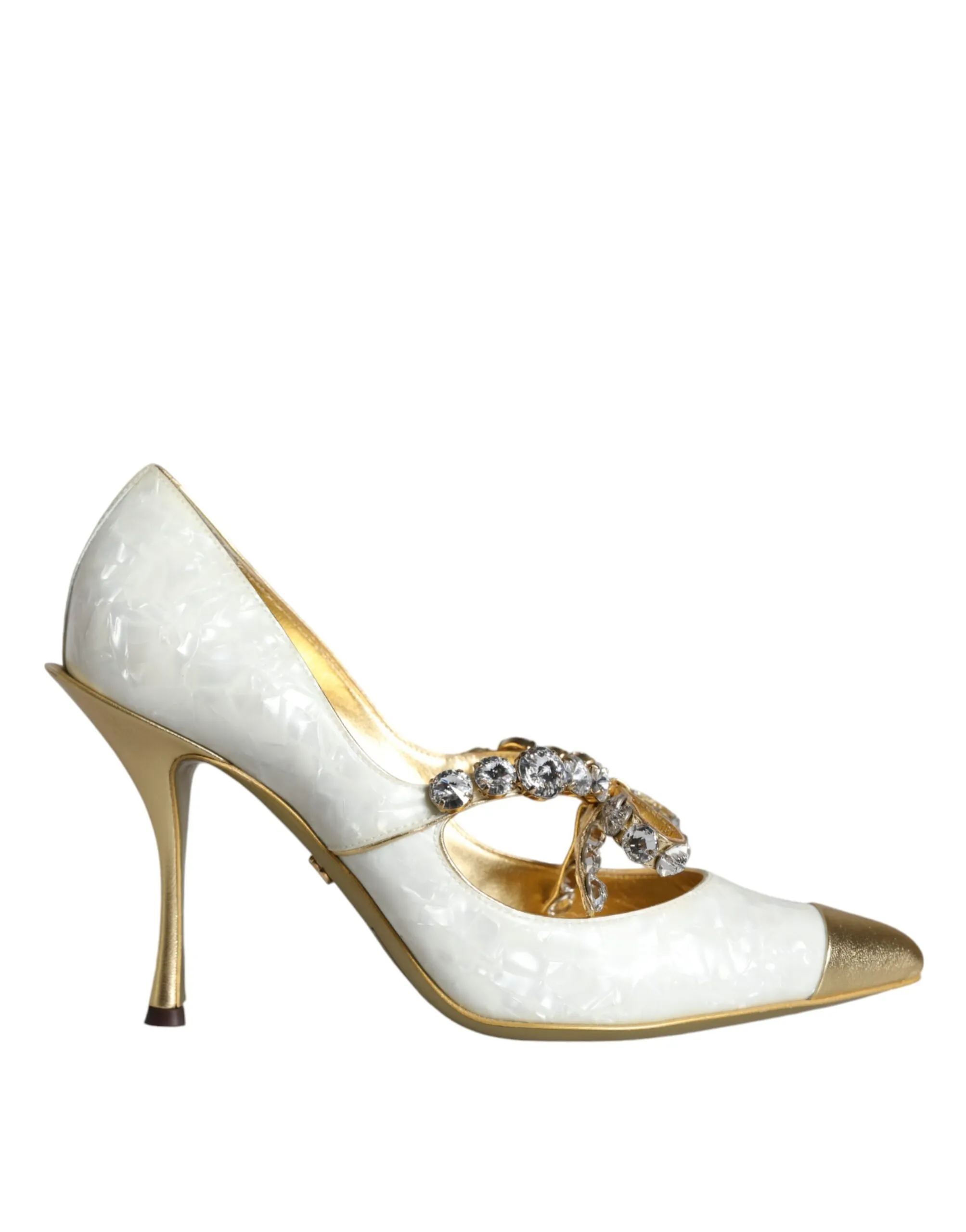 Dolce & Gabbana Women's White Mary Jane Crystal Bow Pearl Pumps Shoes