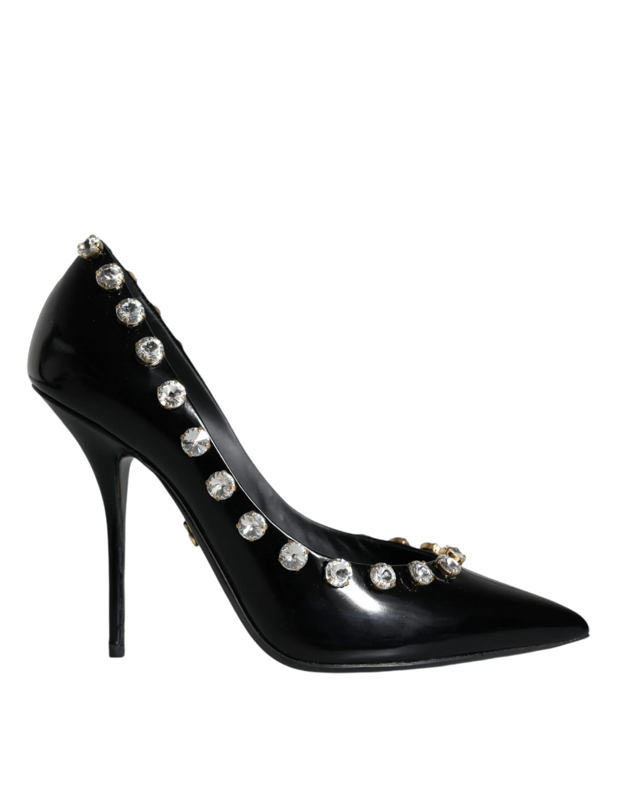 Dolce & Gabbana Women's Black Crystals Leather High Heels Pumps Shoes