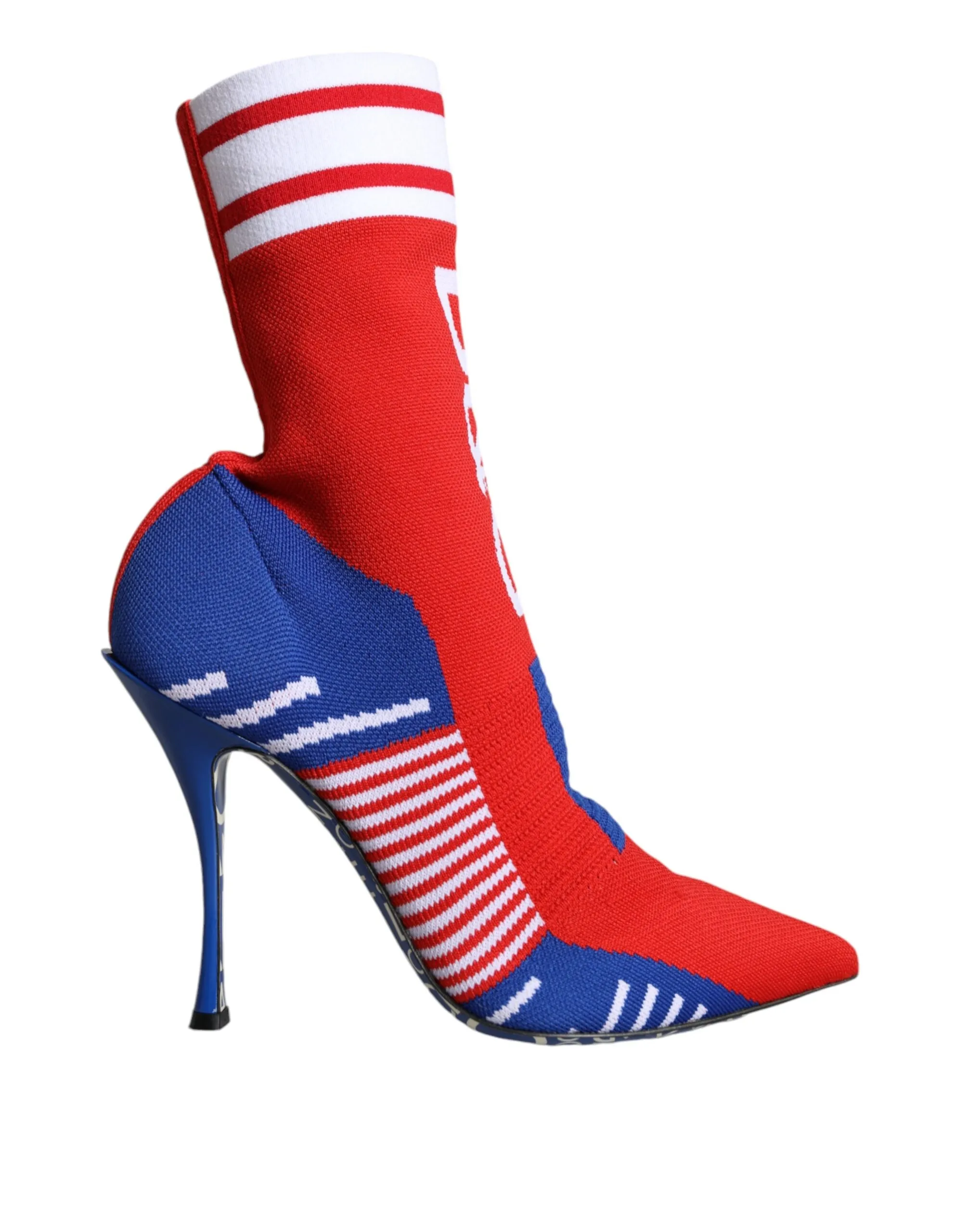 Dolce & Gabbana Women's Red Blue Stretch Sock Style Ankle Boots Logo Shoes