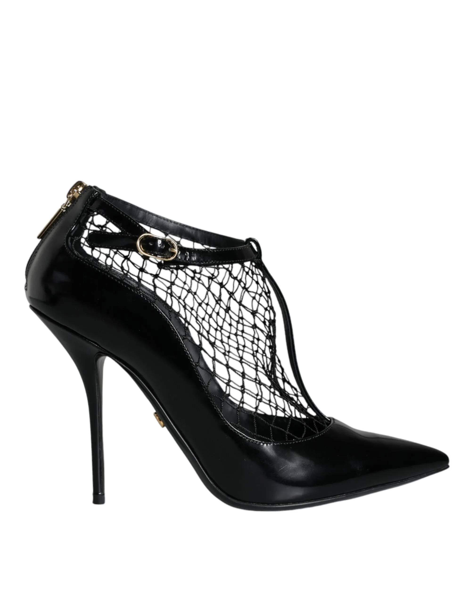 Dolce & Gabbana Women's Black Mesh Patent Leather Heels Pumps Shoes