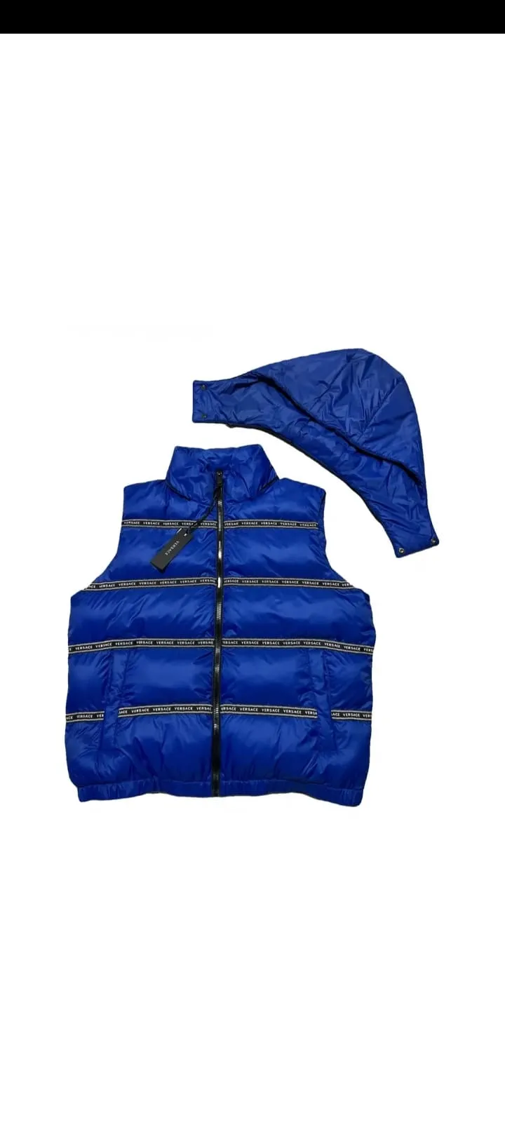 Versace Men's Elegant Black Logo Band Vest with Detachable Hood
