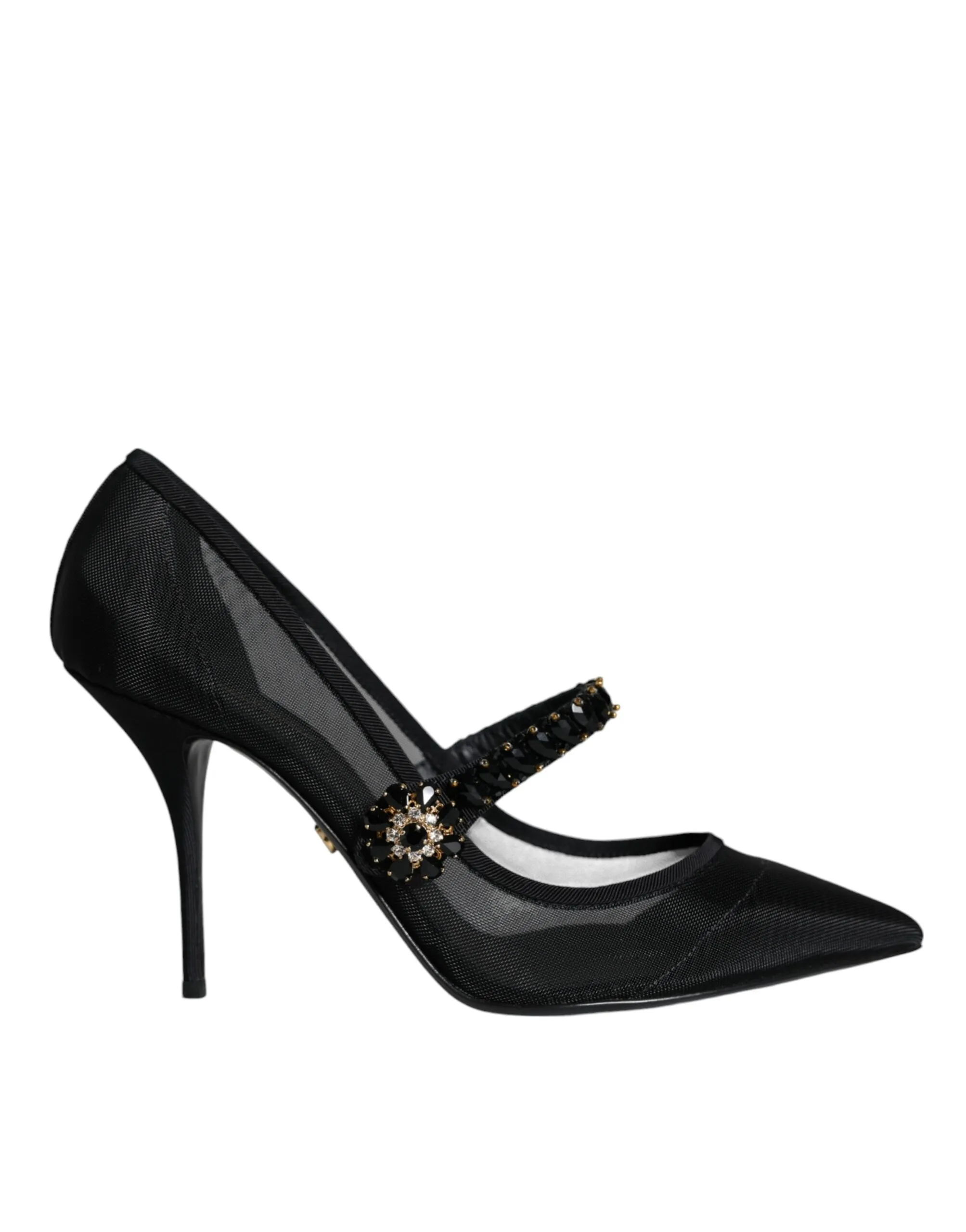 Dolce & Gabbana Women's Black Mesh Mary Jane Crystal Heel Pumps Shoes