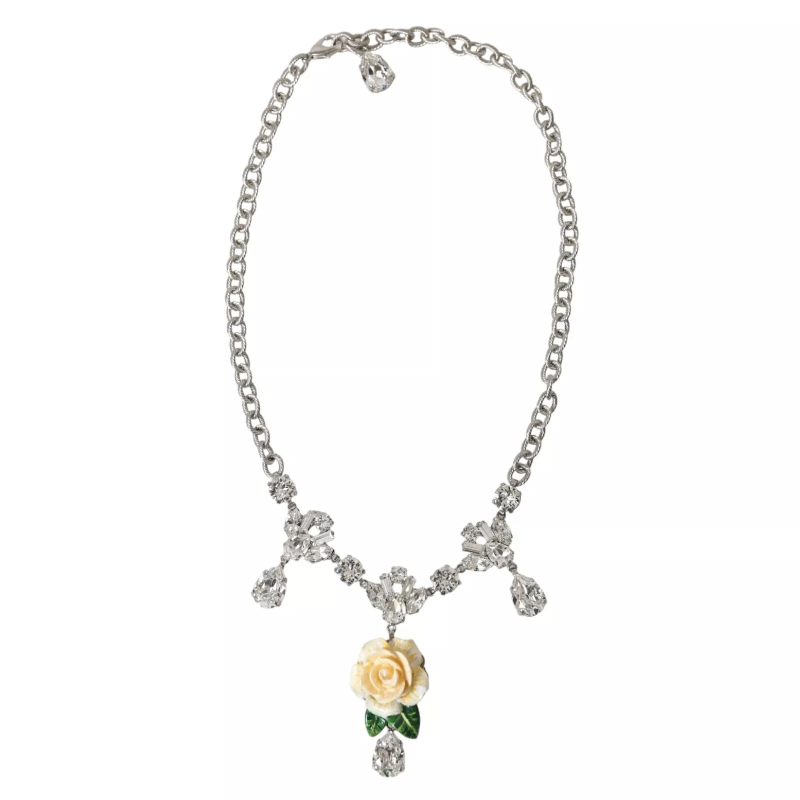 Dolce & Gabbana Women's Silver Brass Clear Crystal Roses Pendants Necklace