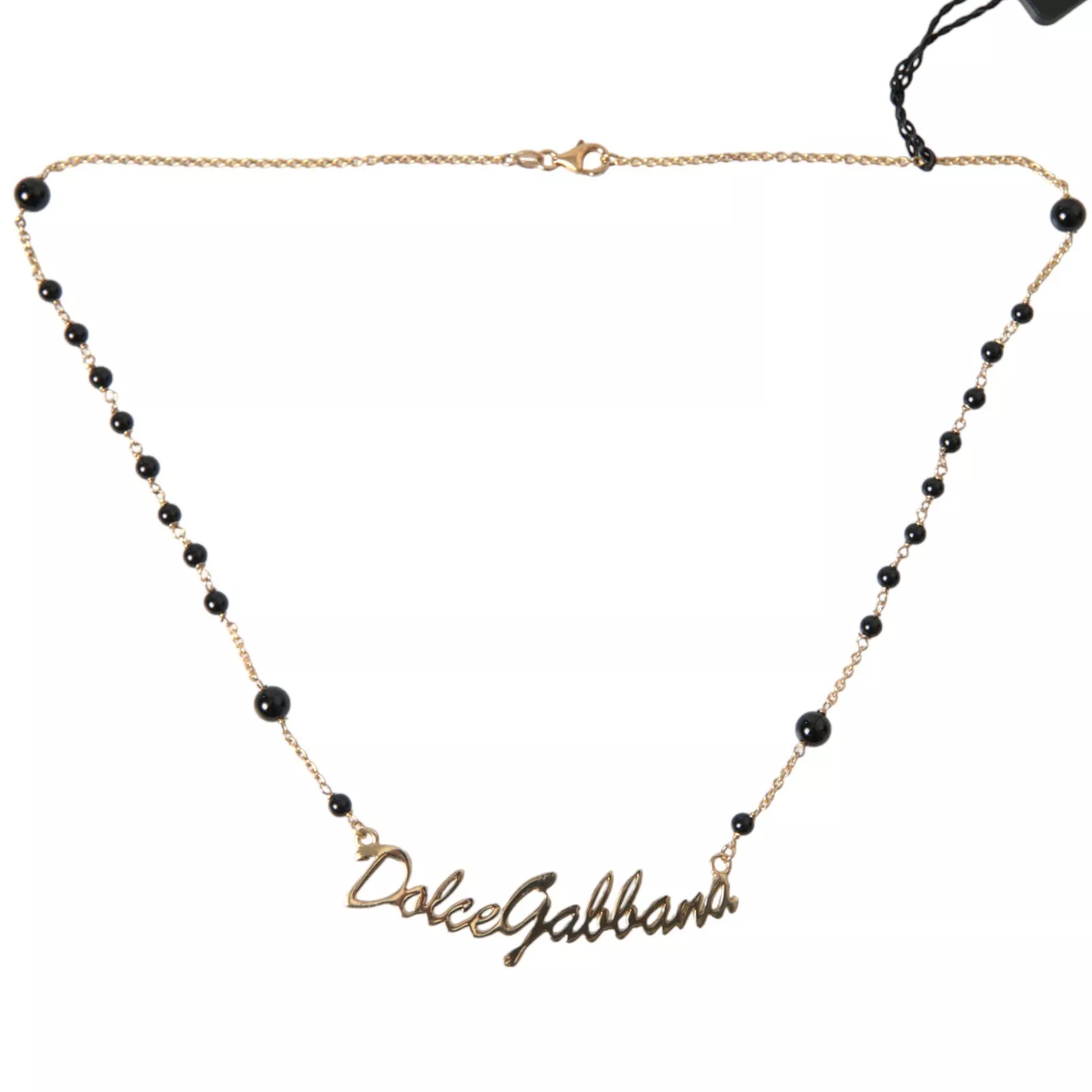 Dolce & Gabbana Women's Gold Sterling Silver 925 Black Beaded Rosary Chain Necklace