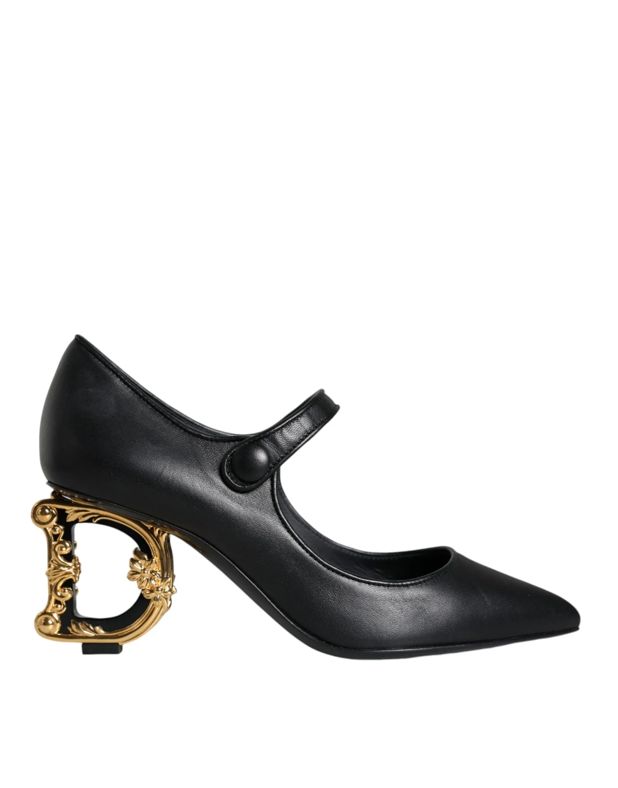Dolce & Gabbana Women's Black Leather Logo Heels Mary Janes Pumps Shoes
