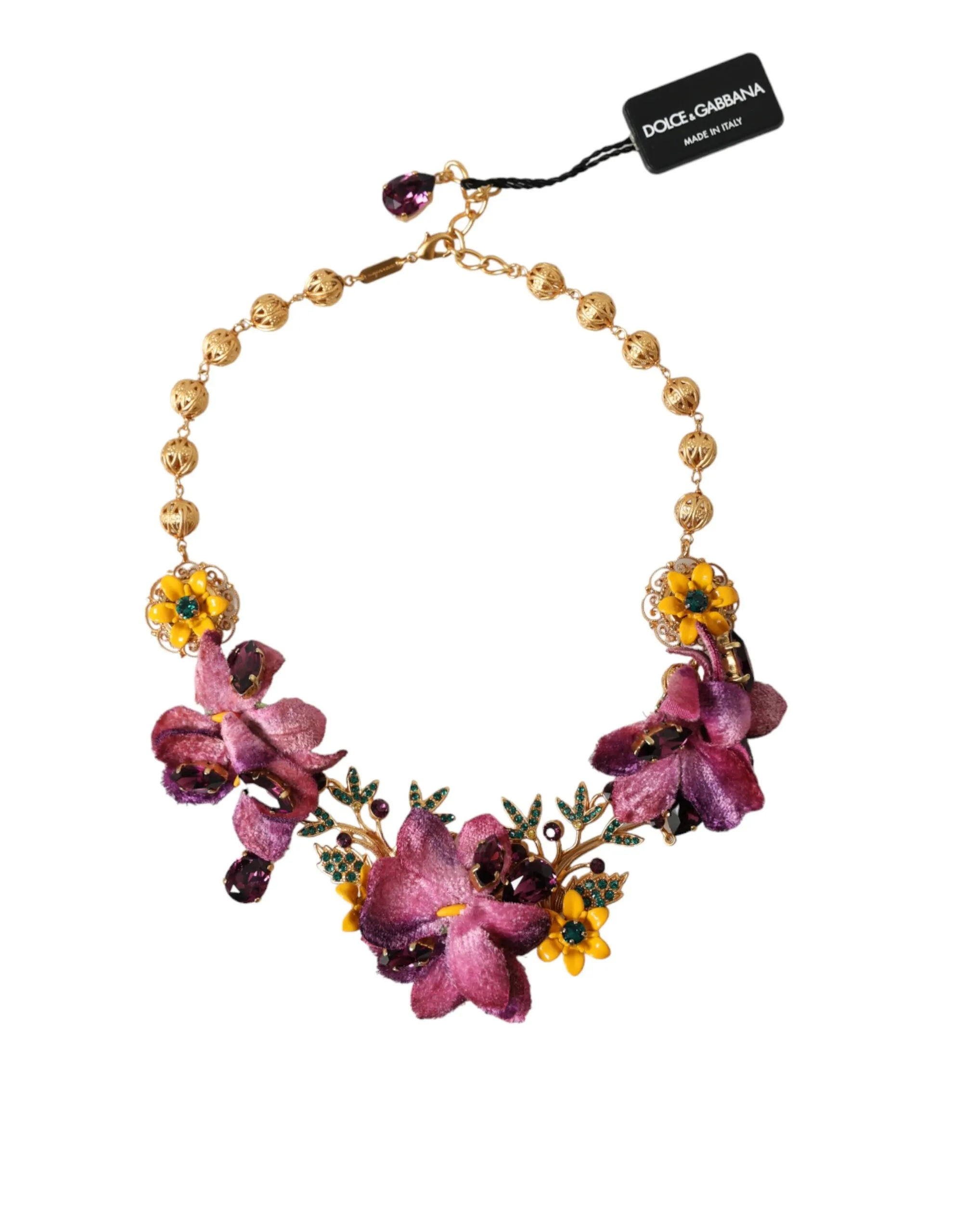 Dolce & Gabbana Women's Gold Brass Mix Fiori Flowers Crystal Chain Necklace