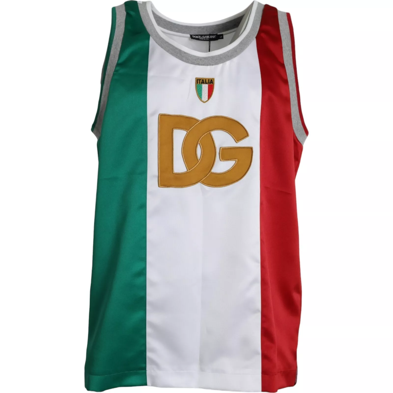 Dolce & Gabbana Men's White Green Sleeveless Top Italian Flag Basket T-shirt