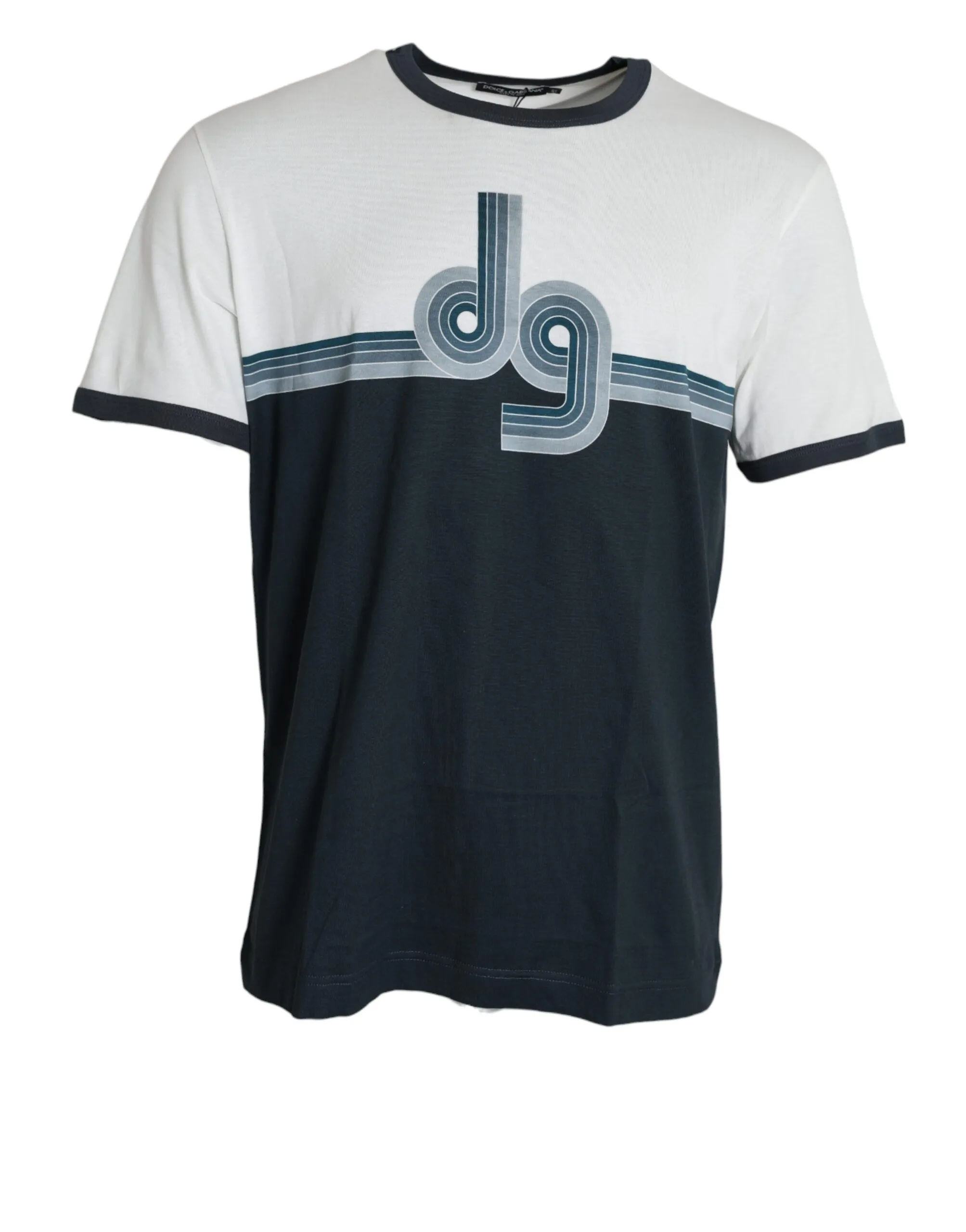 Dolce & Gabbana Men's White Blue Cotton Logo Short Sleeve T-shirt